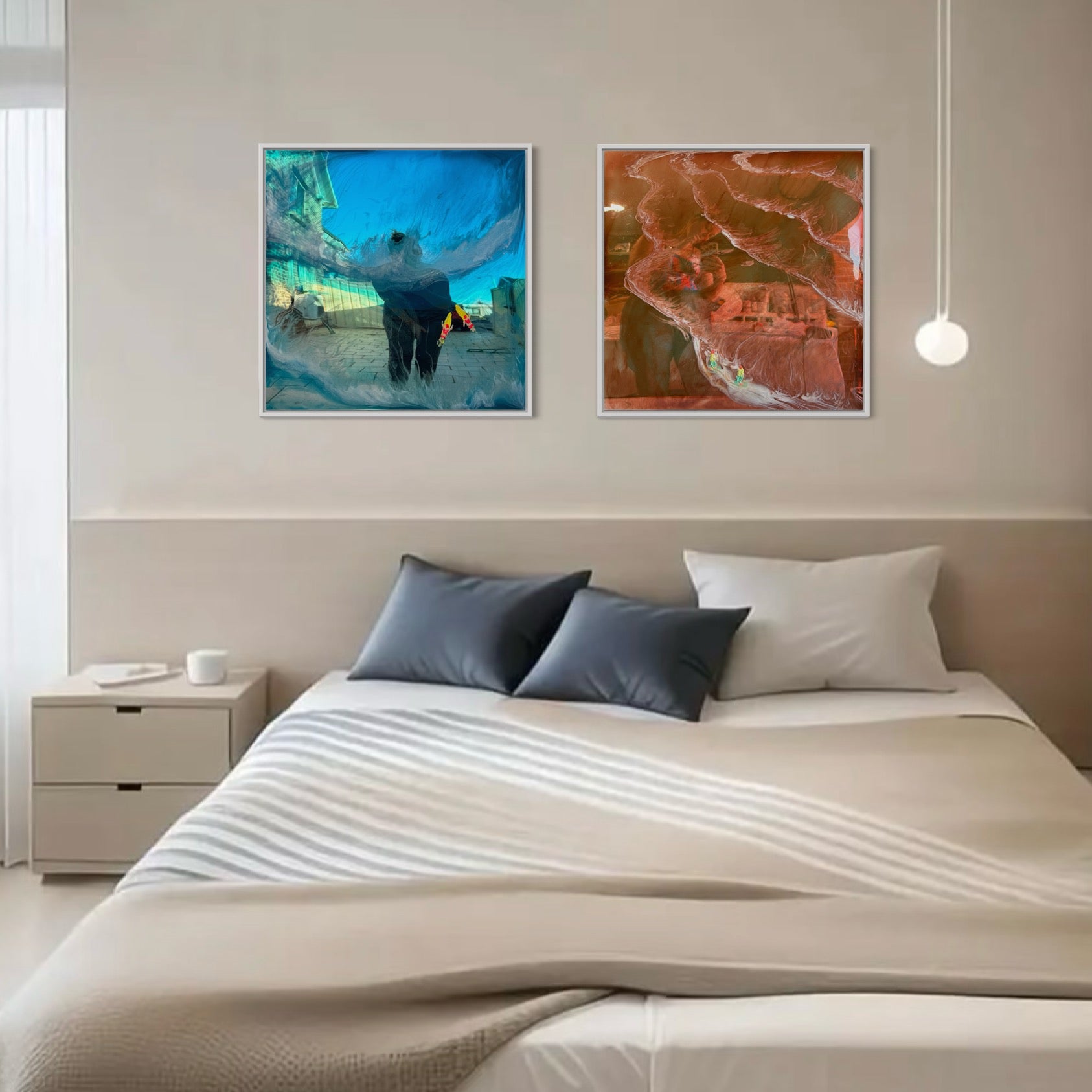 Aqua - Catch Your Wave before you miss the chance  set of 2 120x60 FRAMED 60x60cm ea/48x24” 24x24”ea