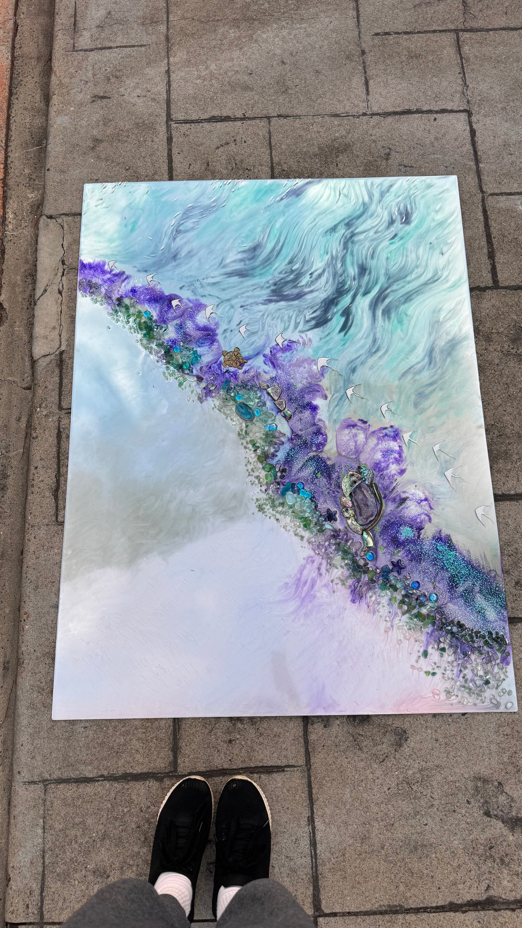 Reflection of Strength Crystal Reef Aqua Sting Rays quartz 90x120cm Framed