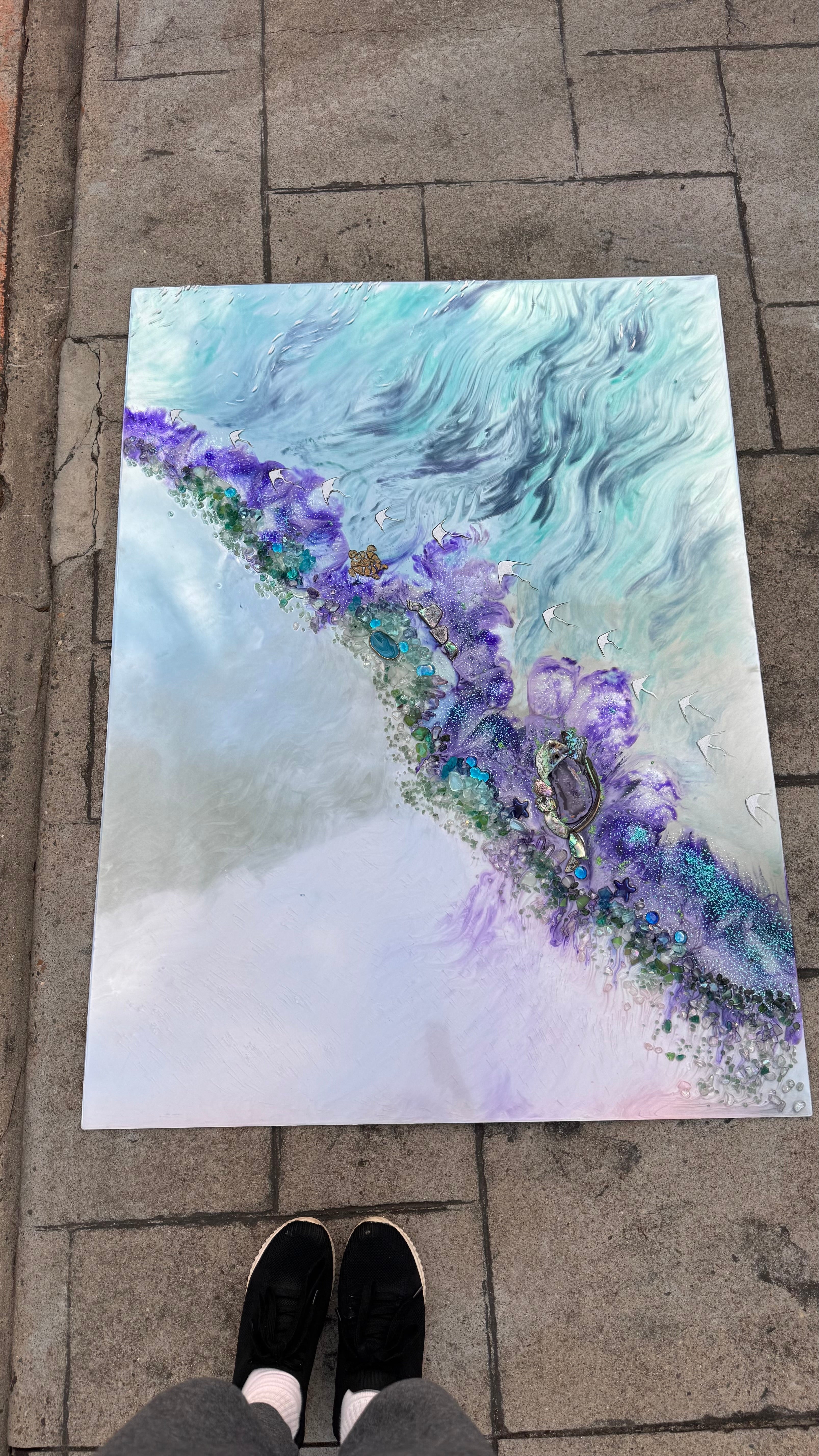 Reflection of Strength Crystal Reef Aqua Sting Rays quartz 90x120cm Framed