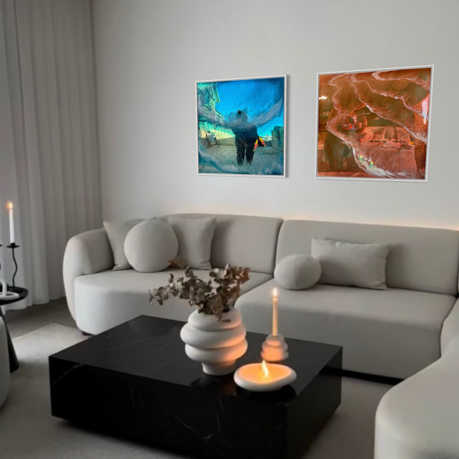 Aqua - Catch Your Wave before you miss the chance  set of 2 120x60 FRAMED 60x60cm ea/48x24” 24x24”ea