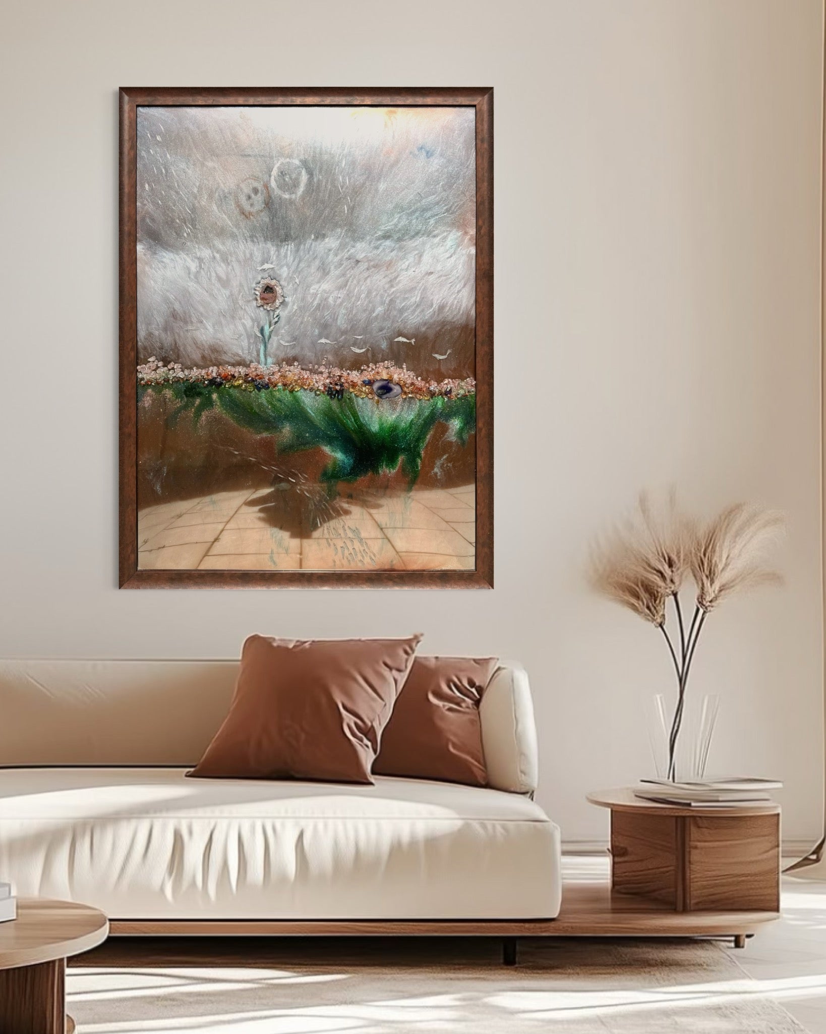 Coral Garden - Reflection of Resilience -Original Crystal Mirror Artwork FRAMED 48x35”
