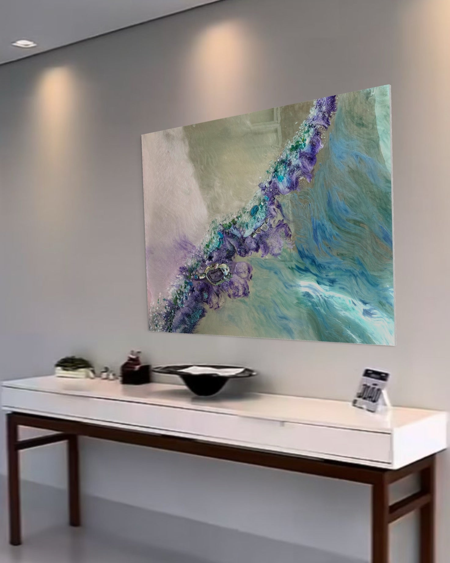 Reflection of Resilience Crystal Reef Aqua Sting Rays quartz 90x120cm Framed