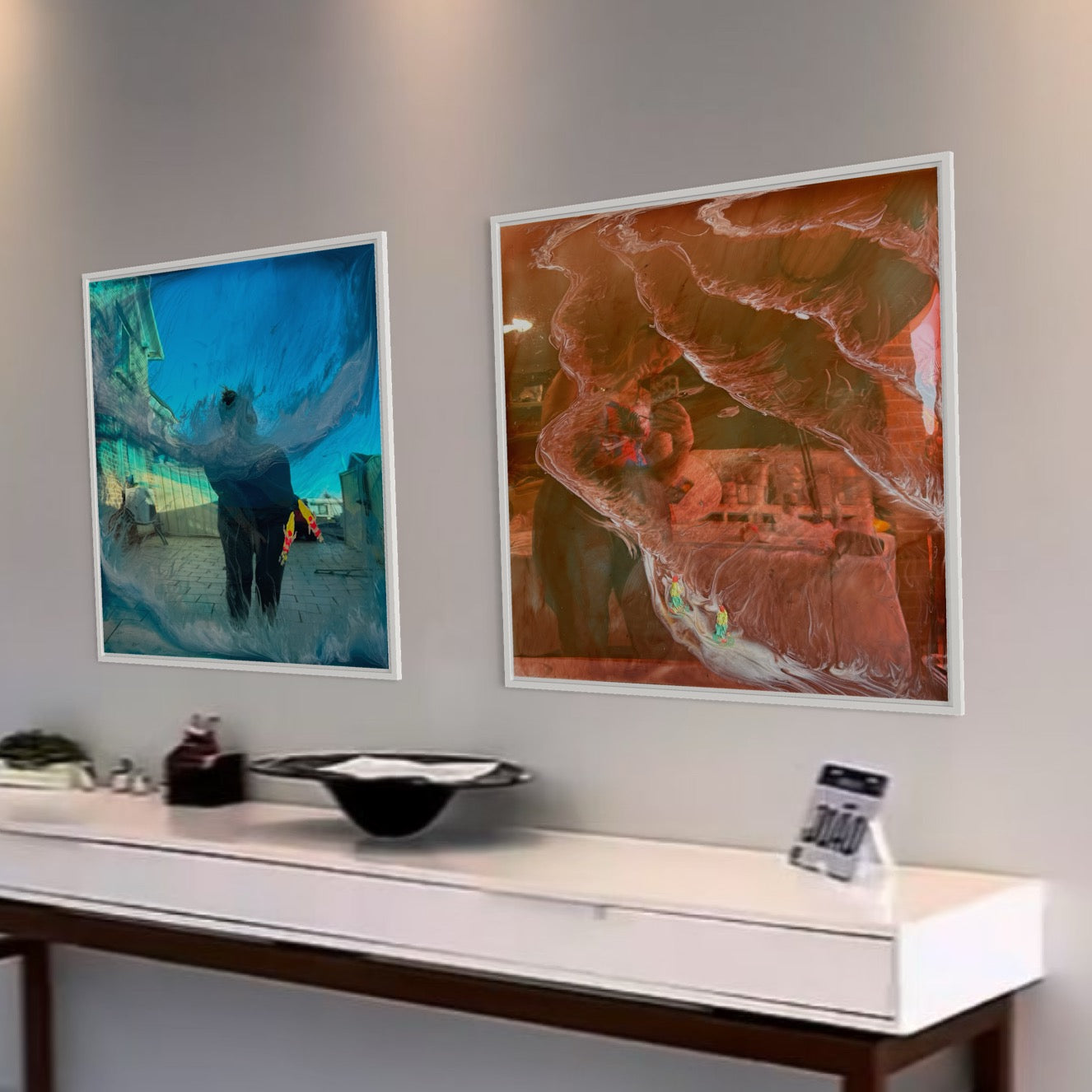 Aqua - Catch Your Wave before you miss the chance  set of 2 120x60 FRAMED 60x60cm ea/48x24” 24x24”ea