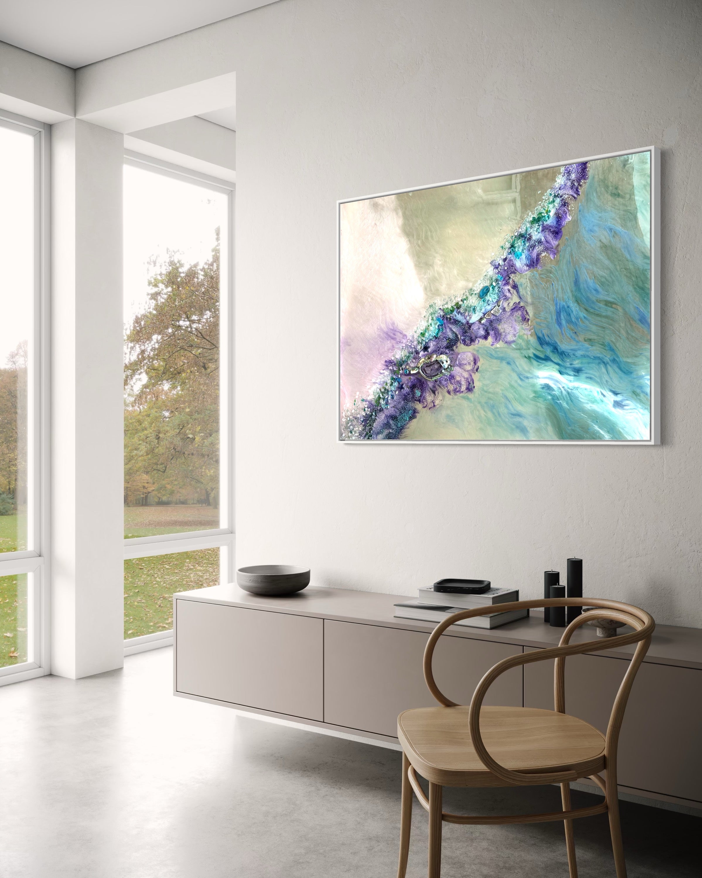Reflection of Resilience Crystal Reef Aqua Sting Rays quartz 90x120cm Framed