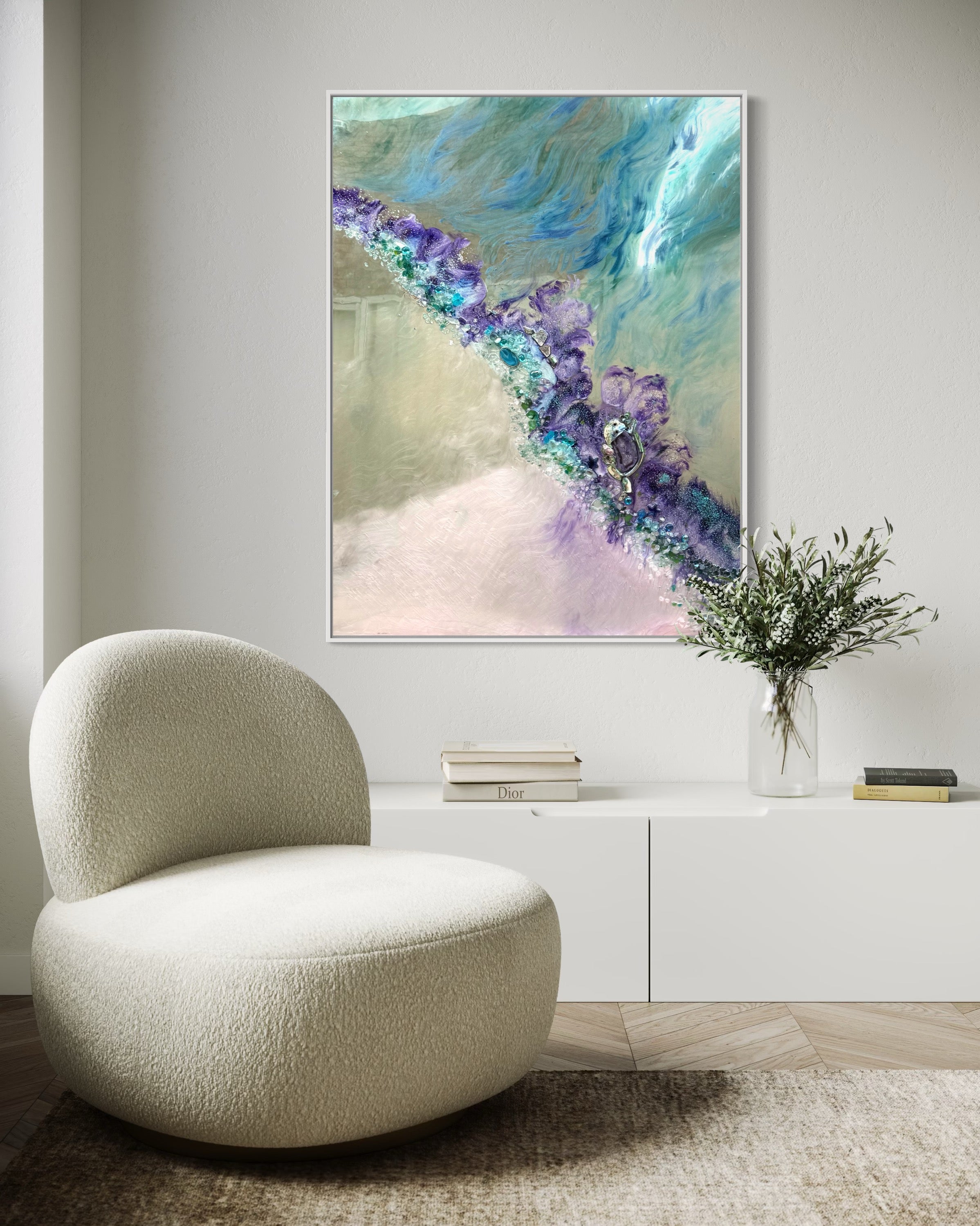 Reflection of Strength Crystal Reef Aqua Sting Rays quartz 90x120cm Framed