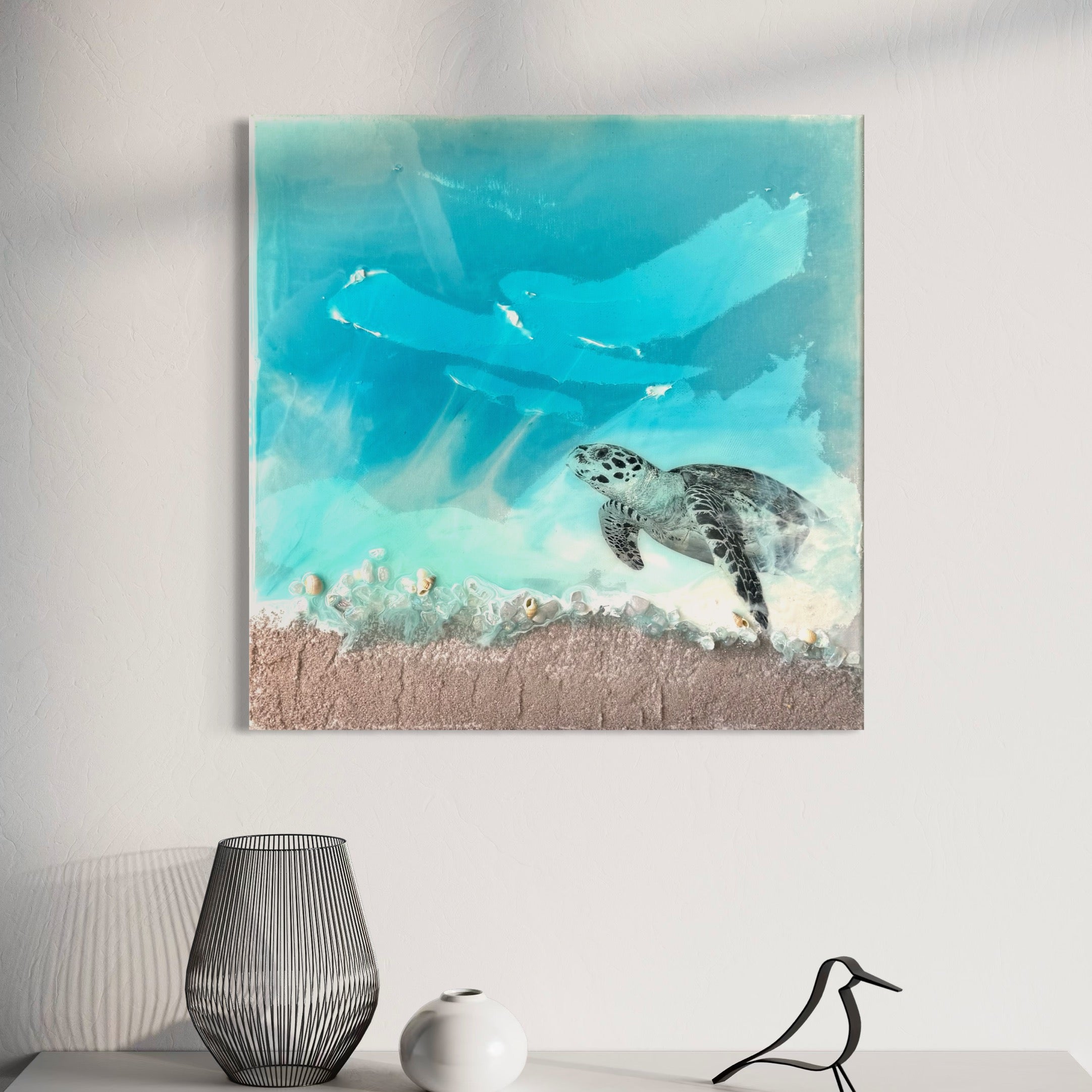 Bounty Turtle  Honu Journey Laguna Beach Seascape. Set of 2 40x40cm
