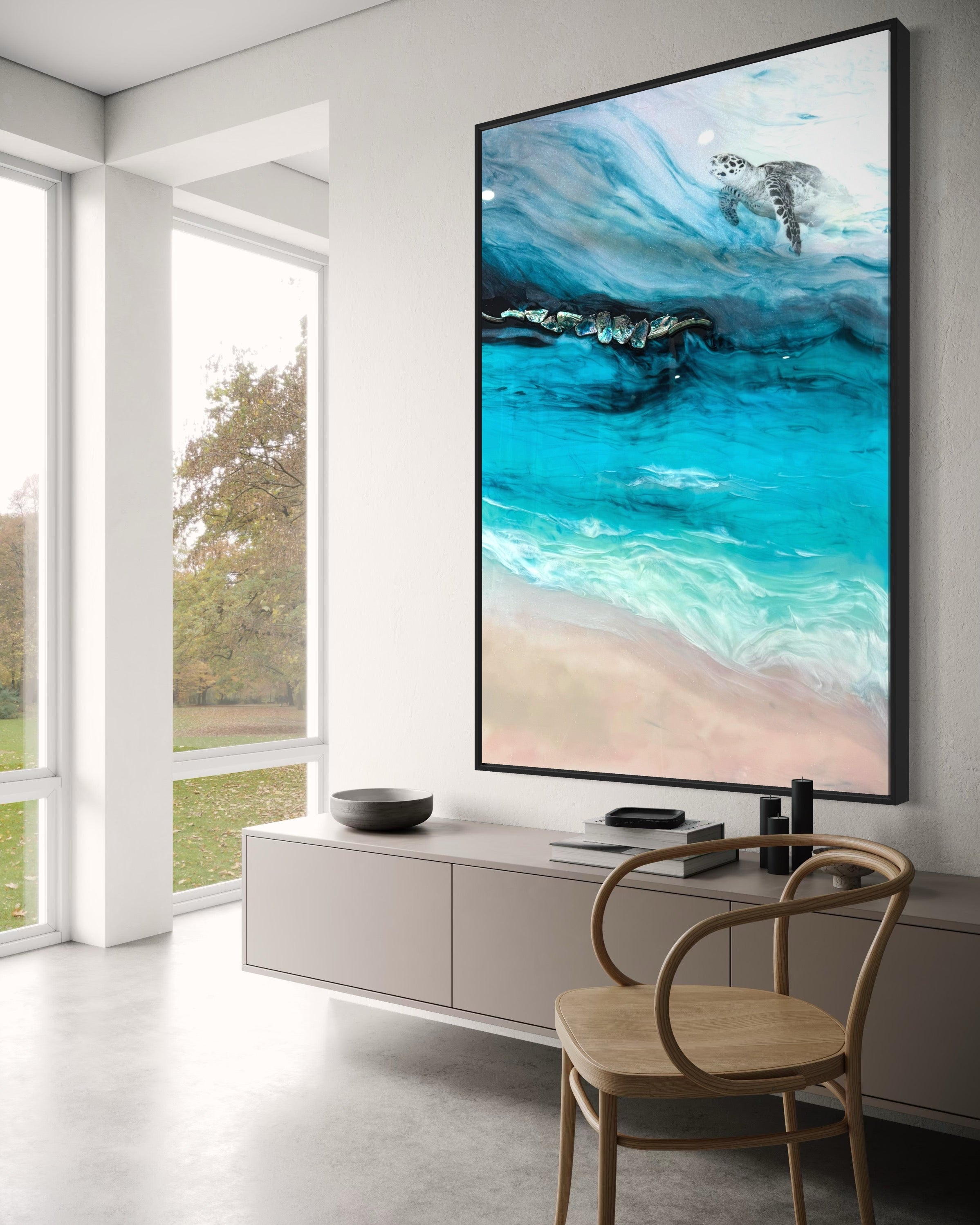 Bounty Turtle 5.0. Honu Journey Seascape. Carrying my Home with me. 120x80cm/48x32”