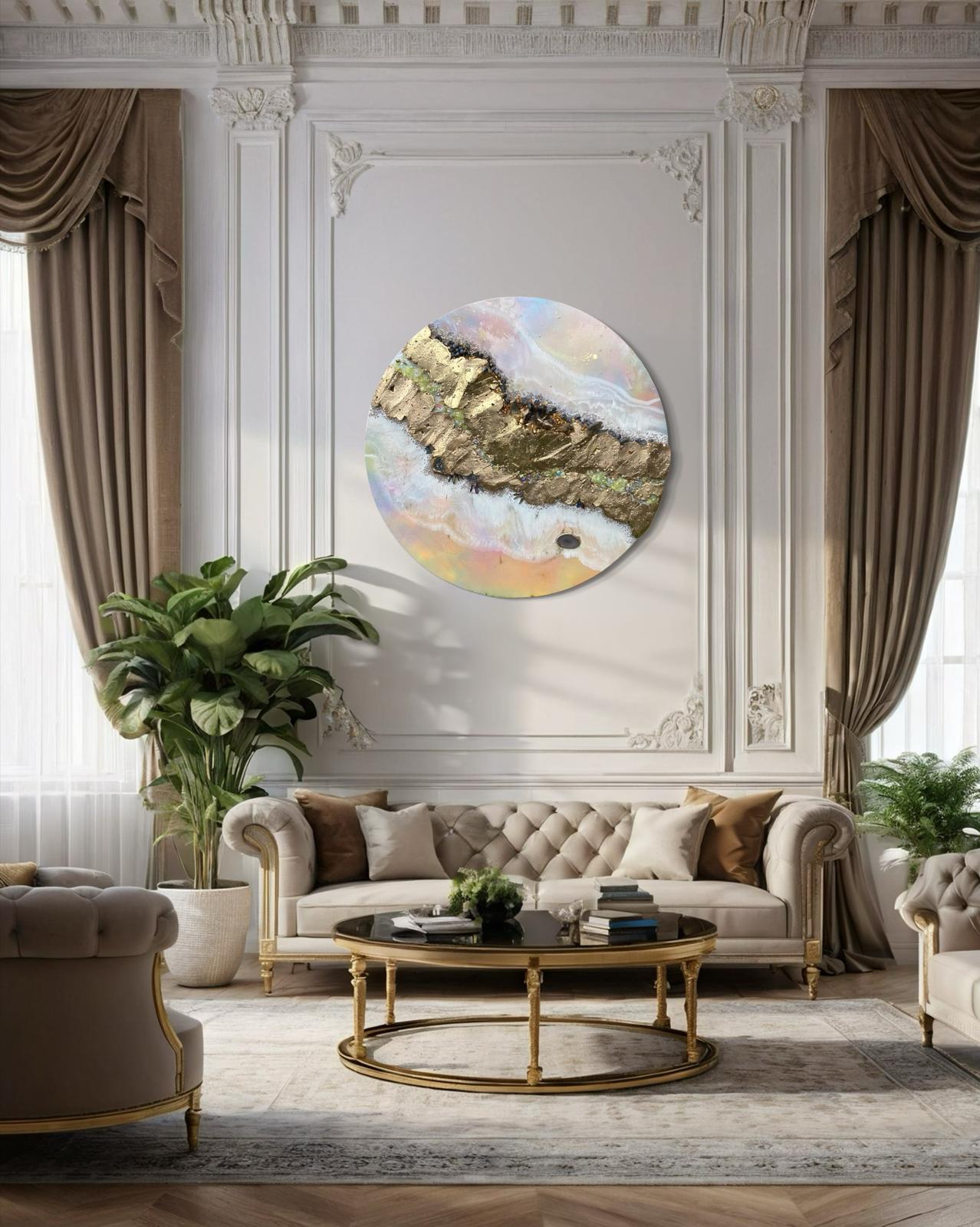 Pink Eclipse  shadow Quartz and Swarovski crystal artwork 110cm