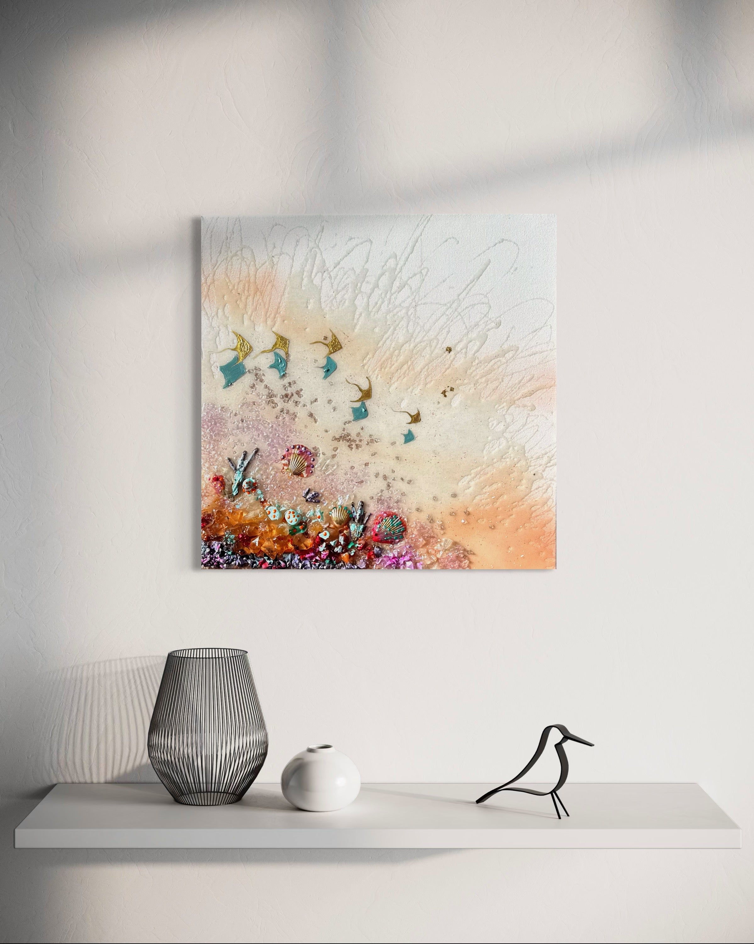 Feel the Wonder Set of 2 with Amethyst, Sea Urchin and Gold Leaf, Quartz set of 2 40x40cm ea/16x16” ea