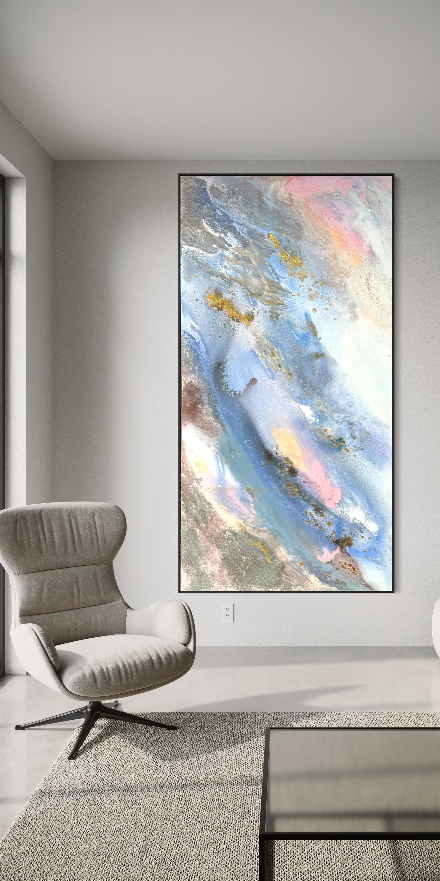 Calming sky 90x180cm with Sand FRAMED