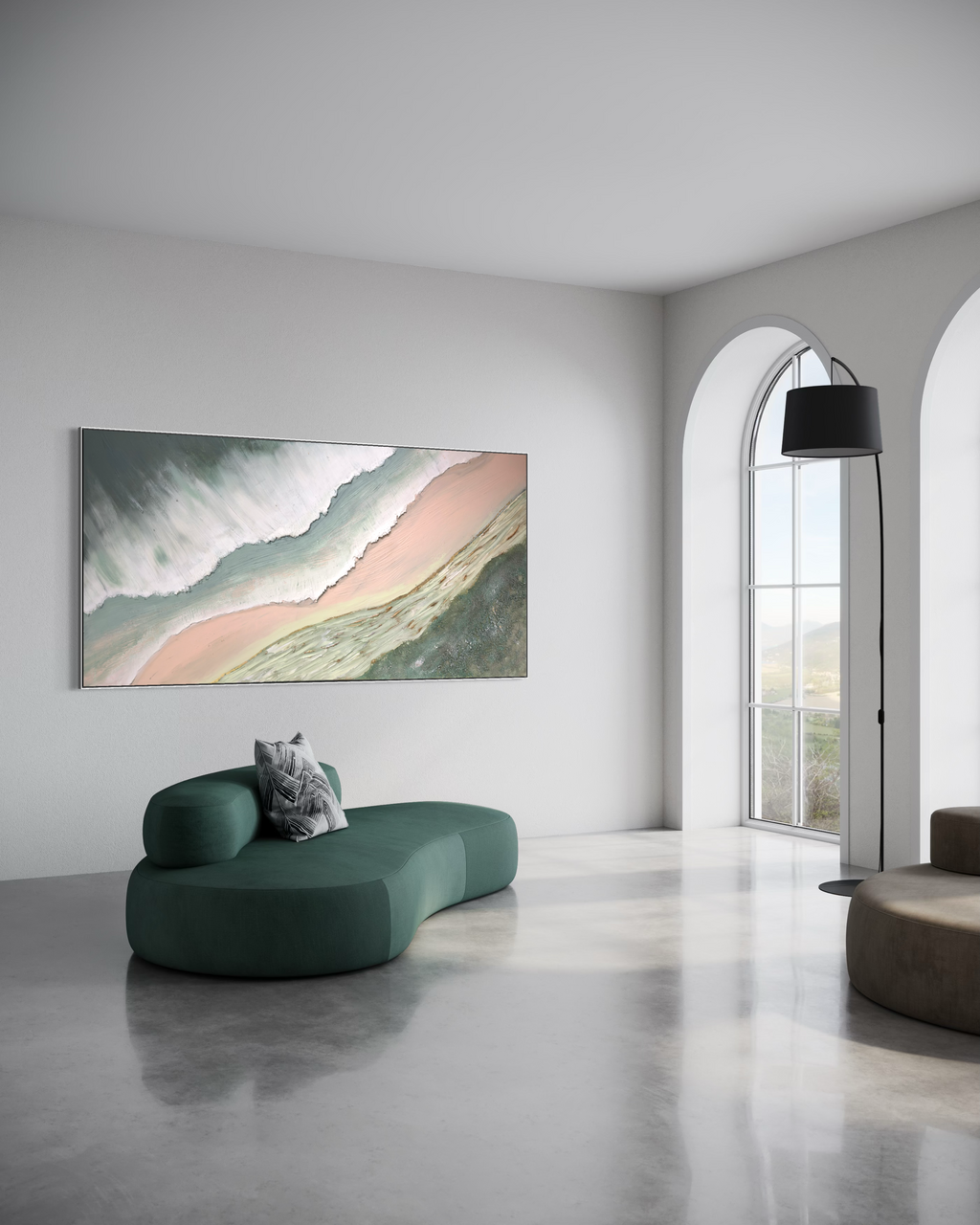 Serene Shoreline 1 Peach and Green - Original Textured Artwork 90x180cm