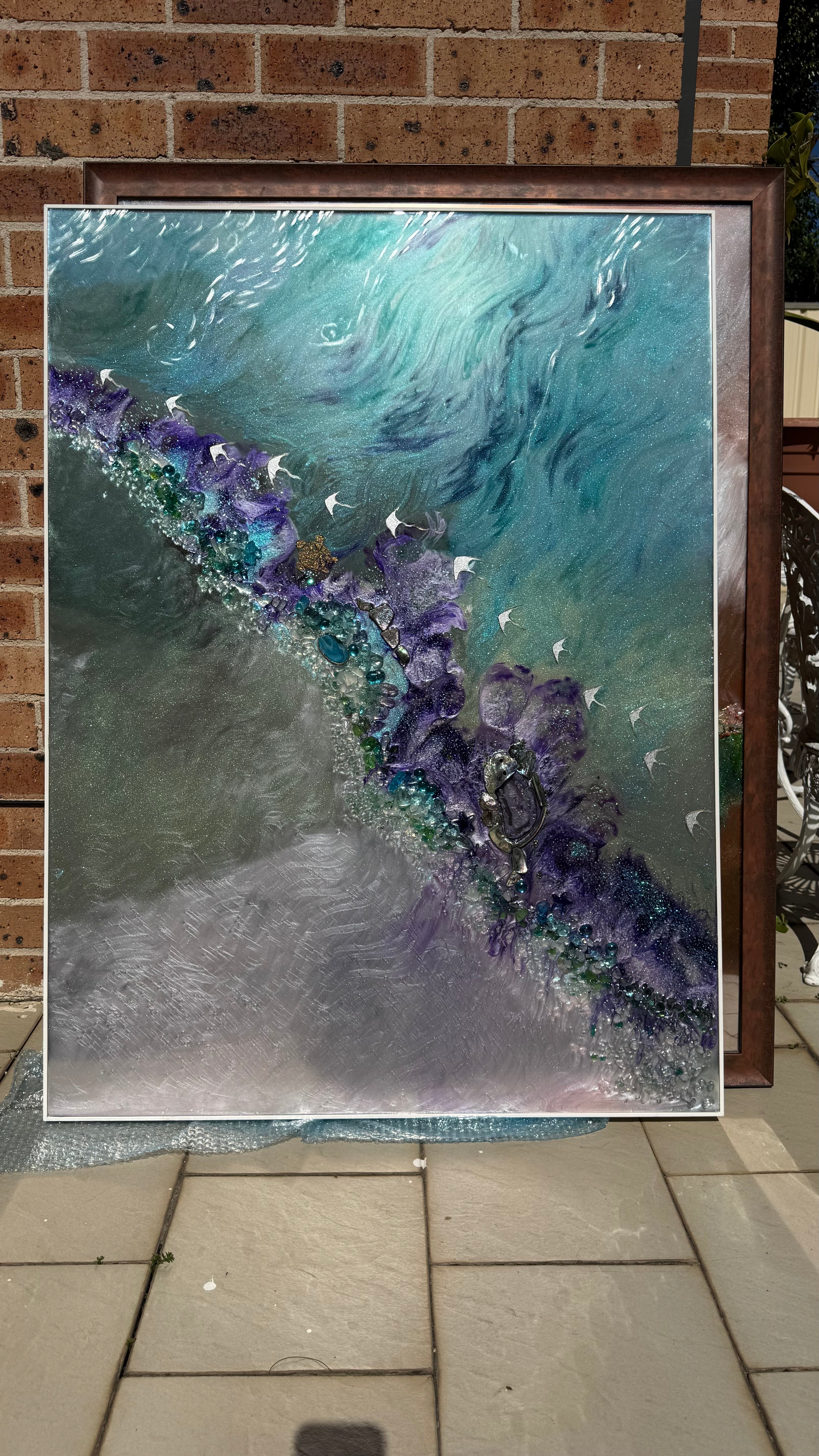 Reflection of Strength Crystal Reef Aqua Sting Rays quartz 90x120cm Framed