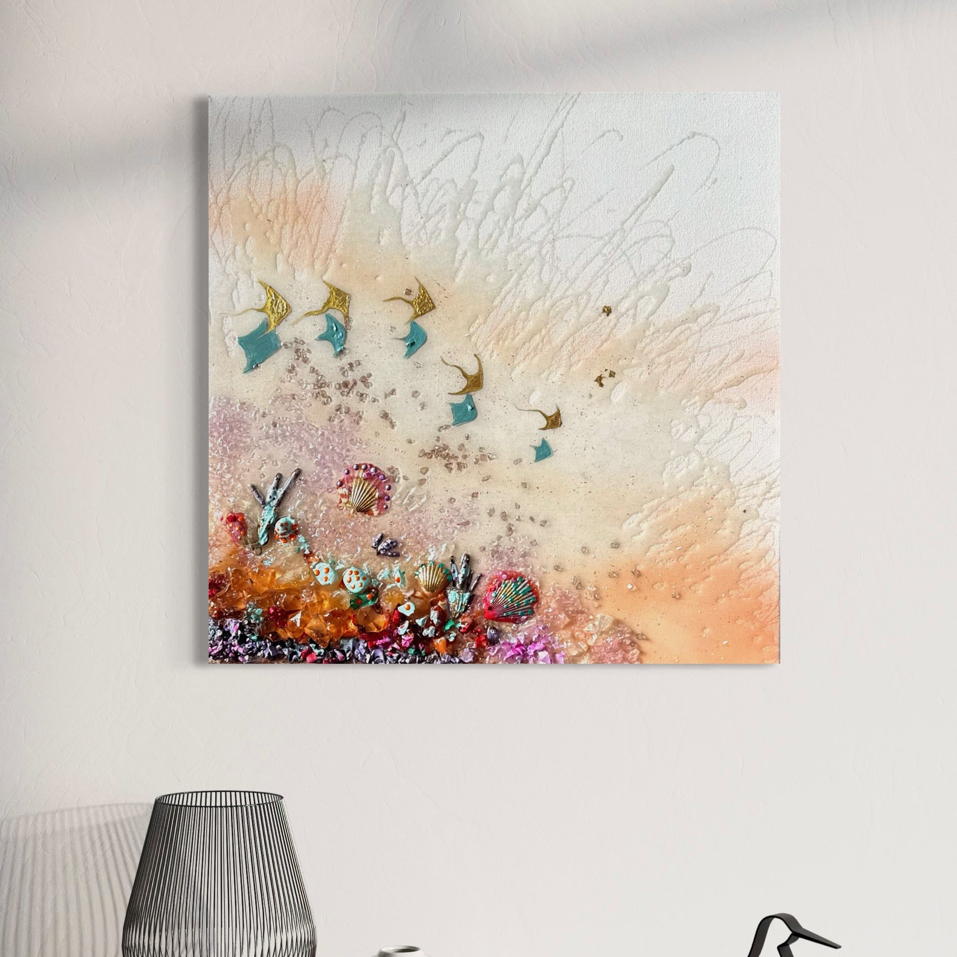 Feel the Wonder Set of 2 with Amethyst, Sea Urchin and Gold Leaf, Quartz set of 2 40x40cm ea/16x16” ea