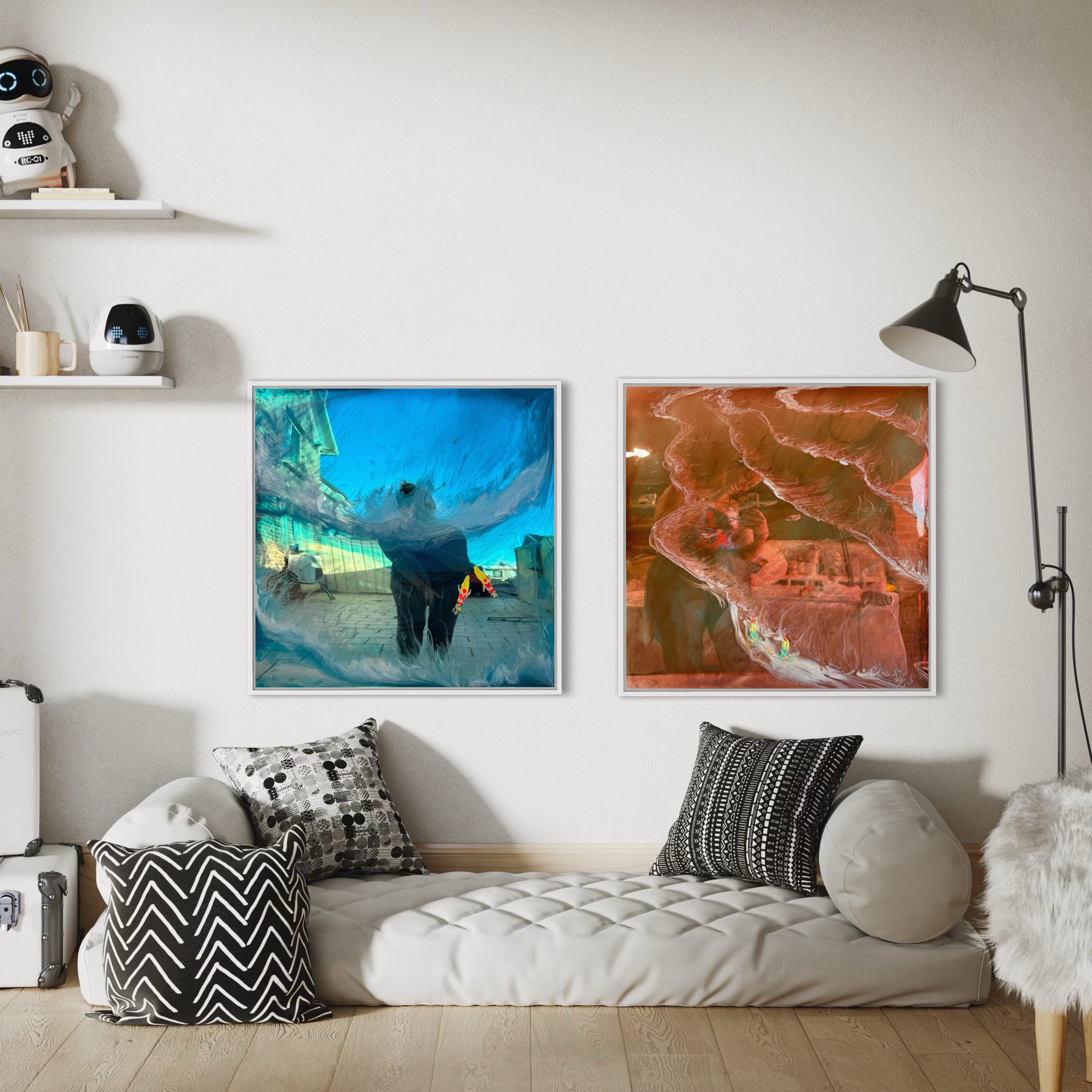 Aqua - Catch Your Wave before you miss the chance  set of 2 120x60 FRAMED 60x60cm ea/48x24” 24x24”ea