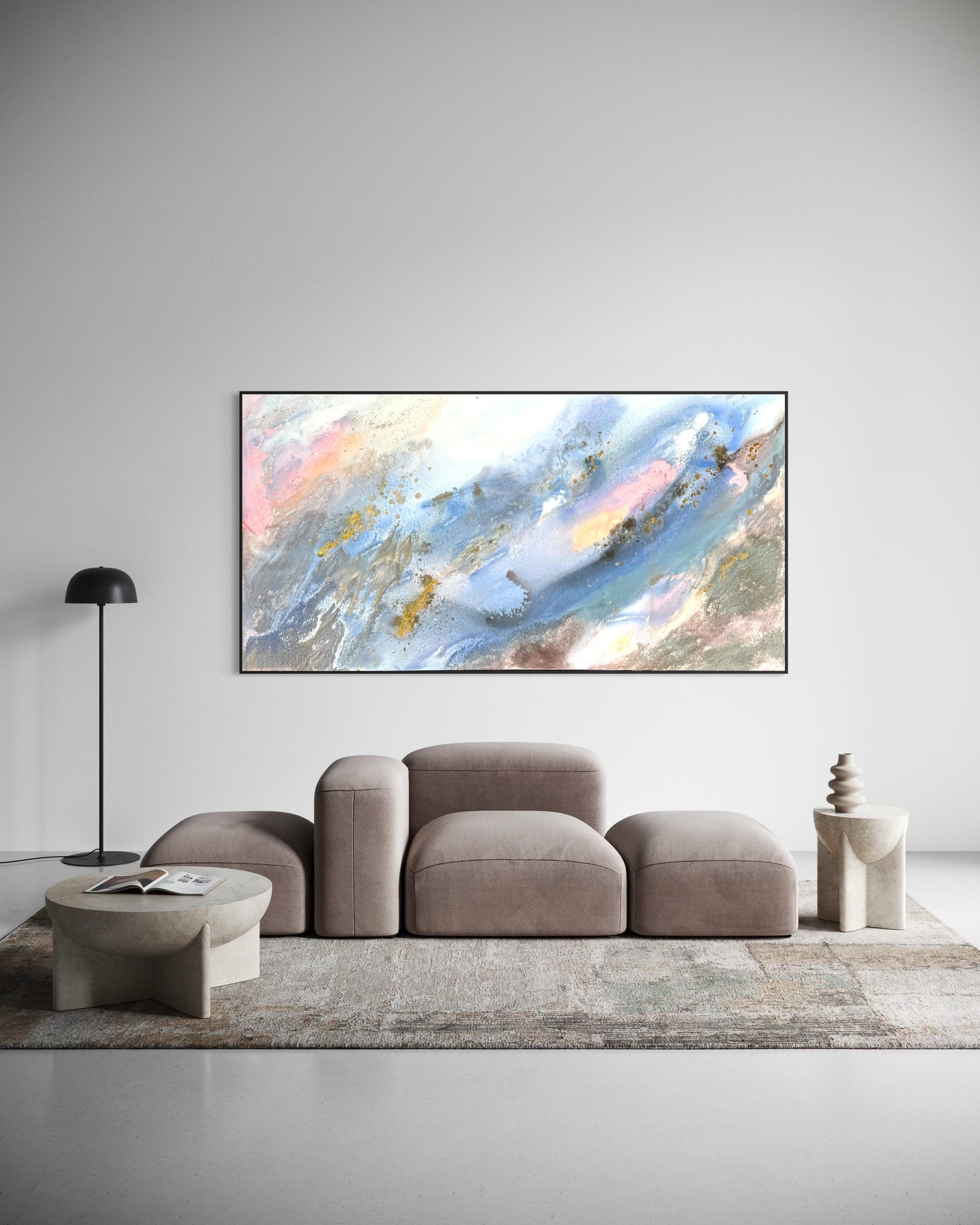 Calming sky 90x180cm with Sand FRAMED