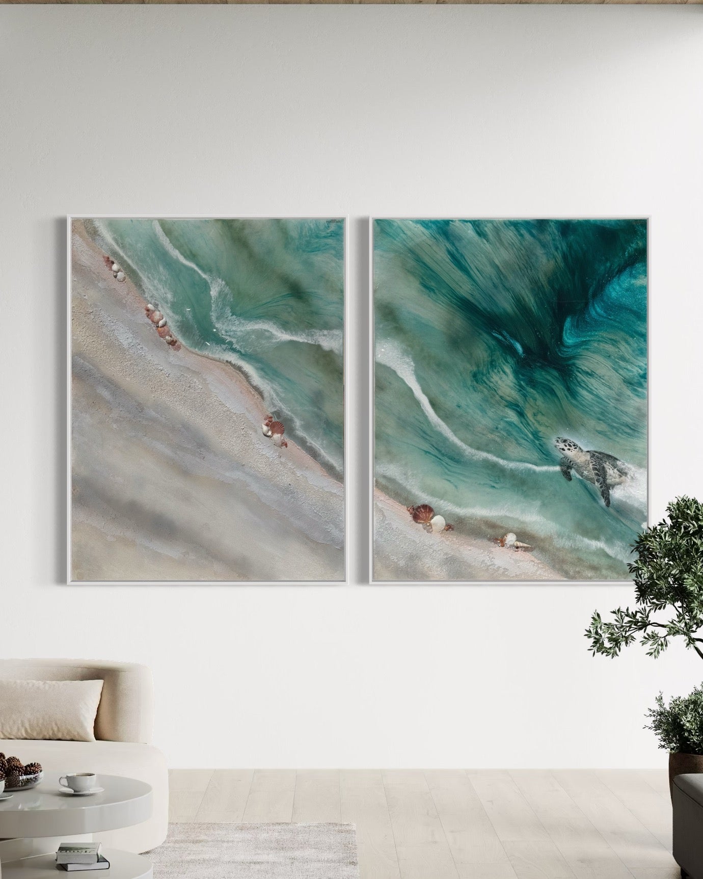 Honu Journey Set 1&2 Sand, Rose Quartz, Pearl, Shells   185x125cm (125x95cm each)