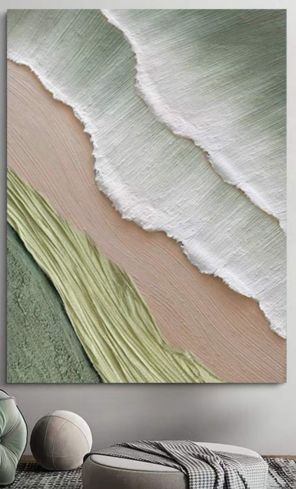 Serene Shoreline Peach and Green - Original Textured Artwork 90x120cm