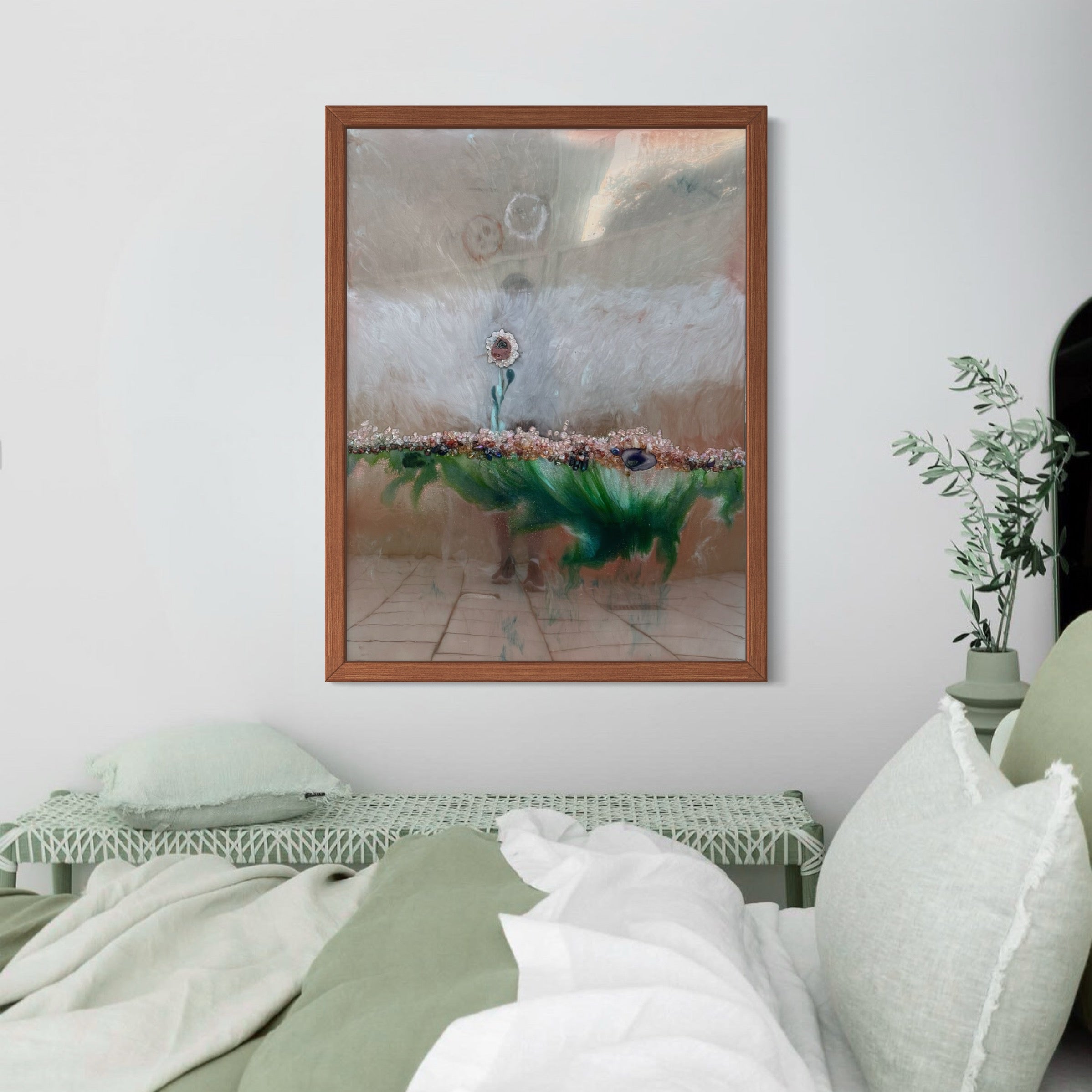 Coral Garden - Reflection of Resilience -Original Crystal Mirror Artwork FRAMED 48x35”
