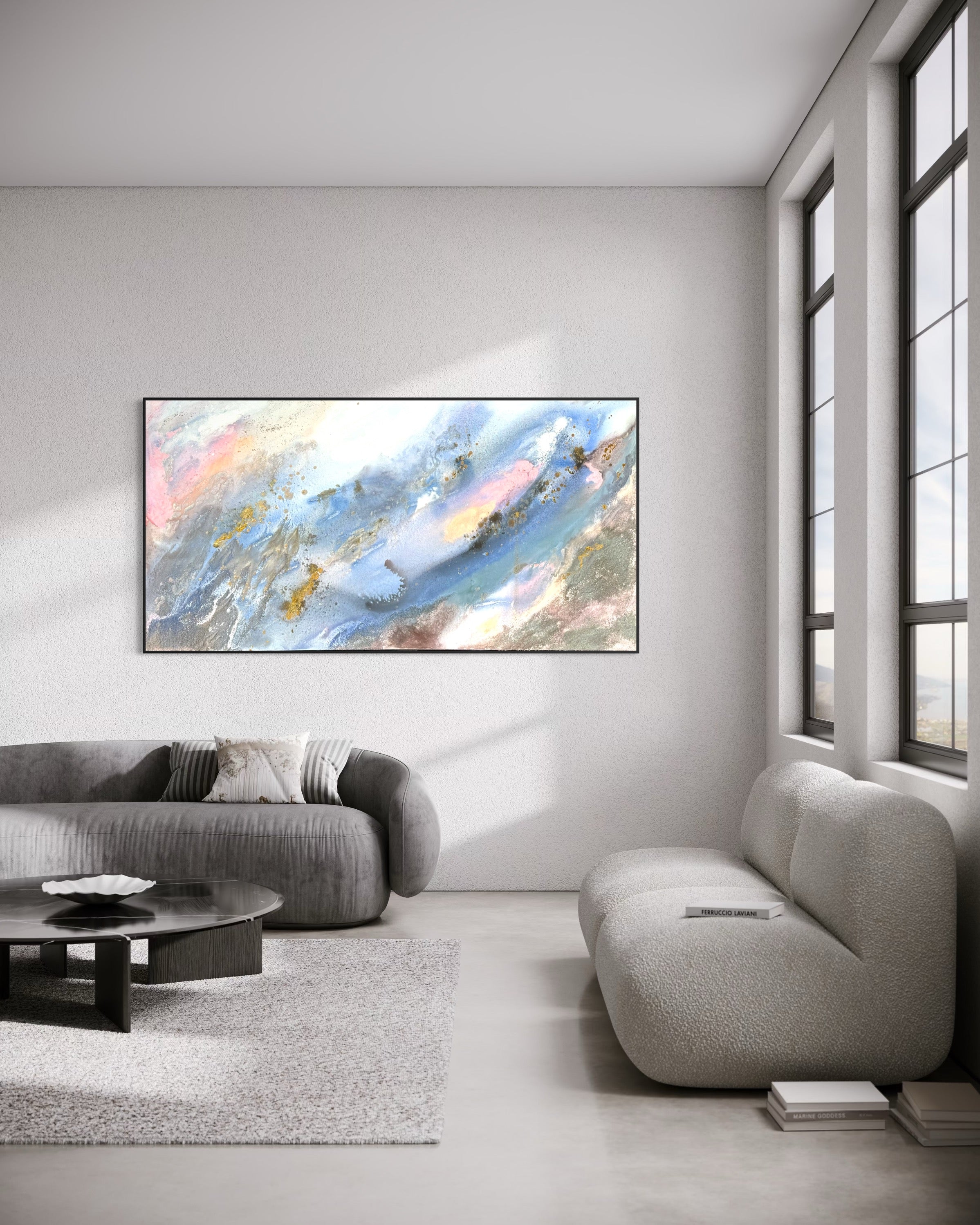 Calming sky 90x180cm with Sand FRAMED