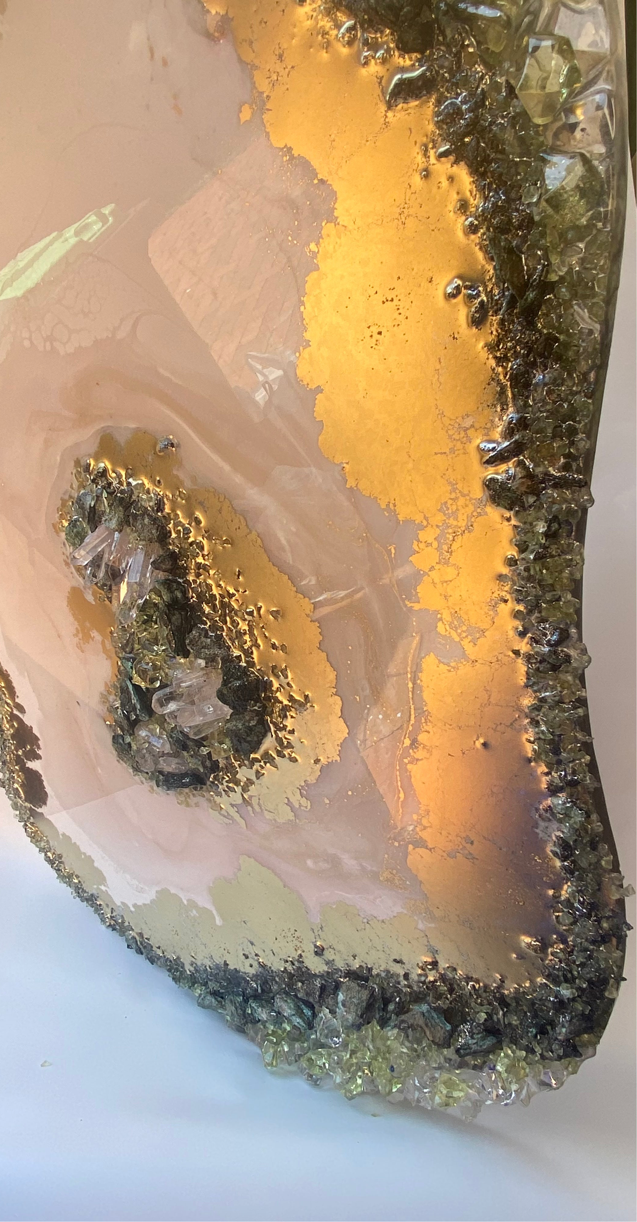 Green Harmony Crystal Reef - Freeform Crystal Art with Peridot, Fuschite and Quartz 40x60cm