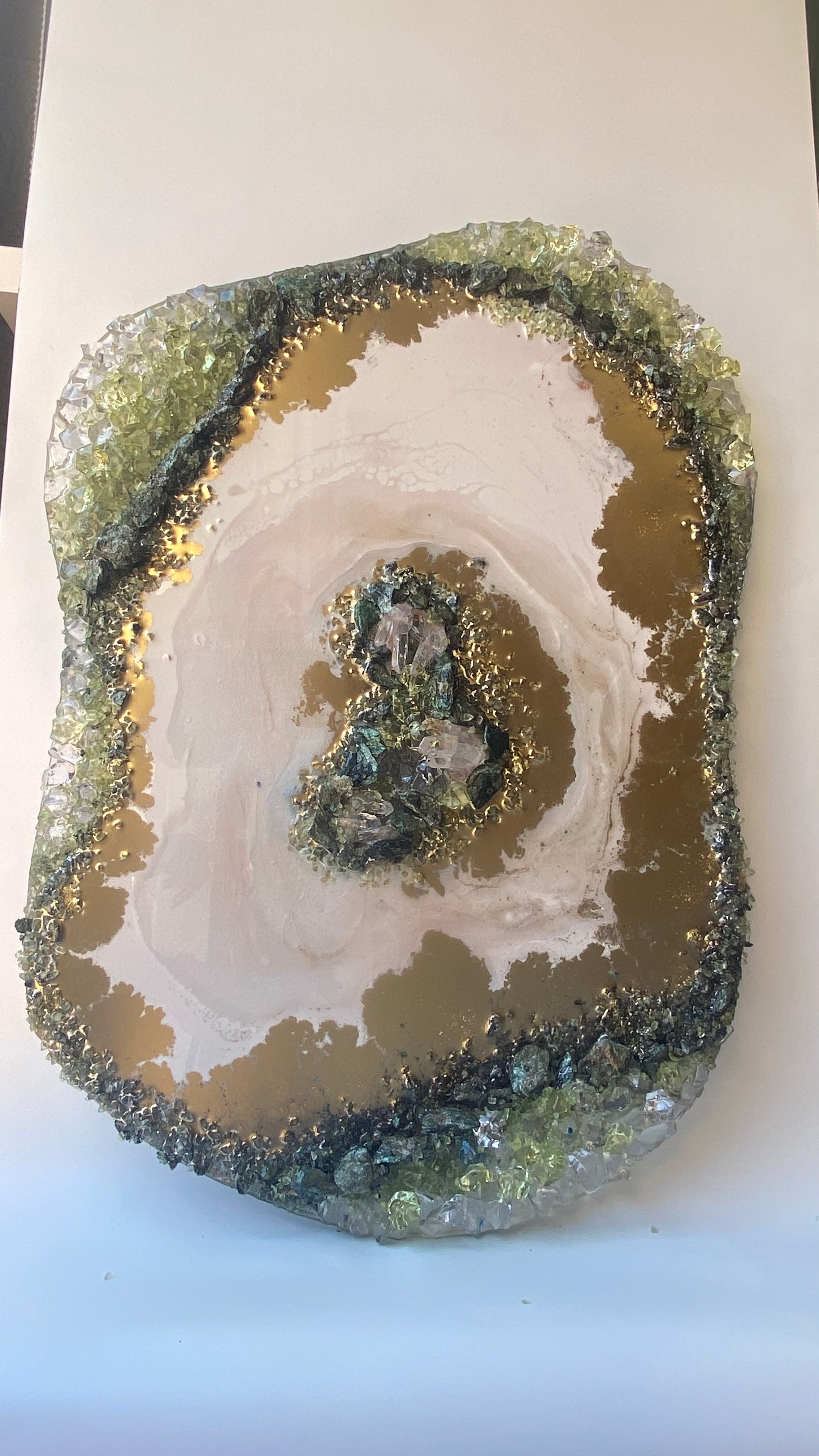 Green Harmony Crystal Reef - Freeform Crystal Art with Peridot, Fuschite and Quartz 40x60cm