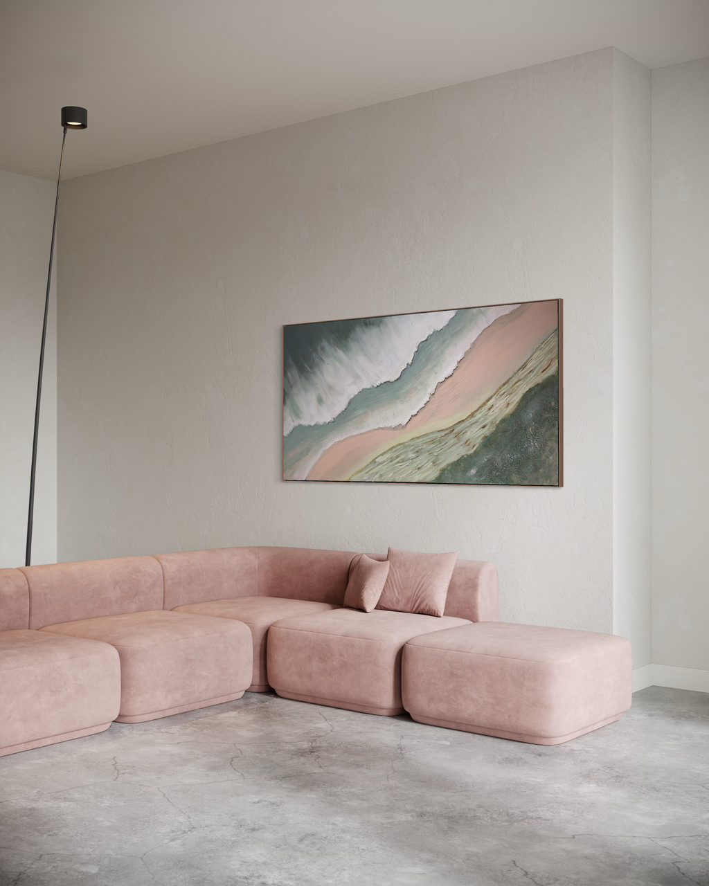 Serene Shoreline 1 Peach and Green - Original Textured Artwork 90x180cm