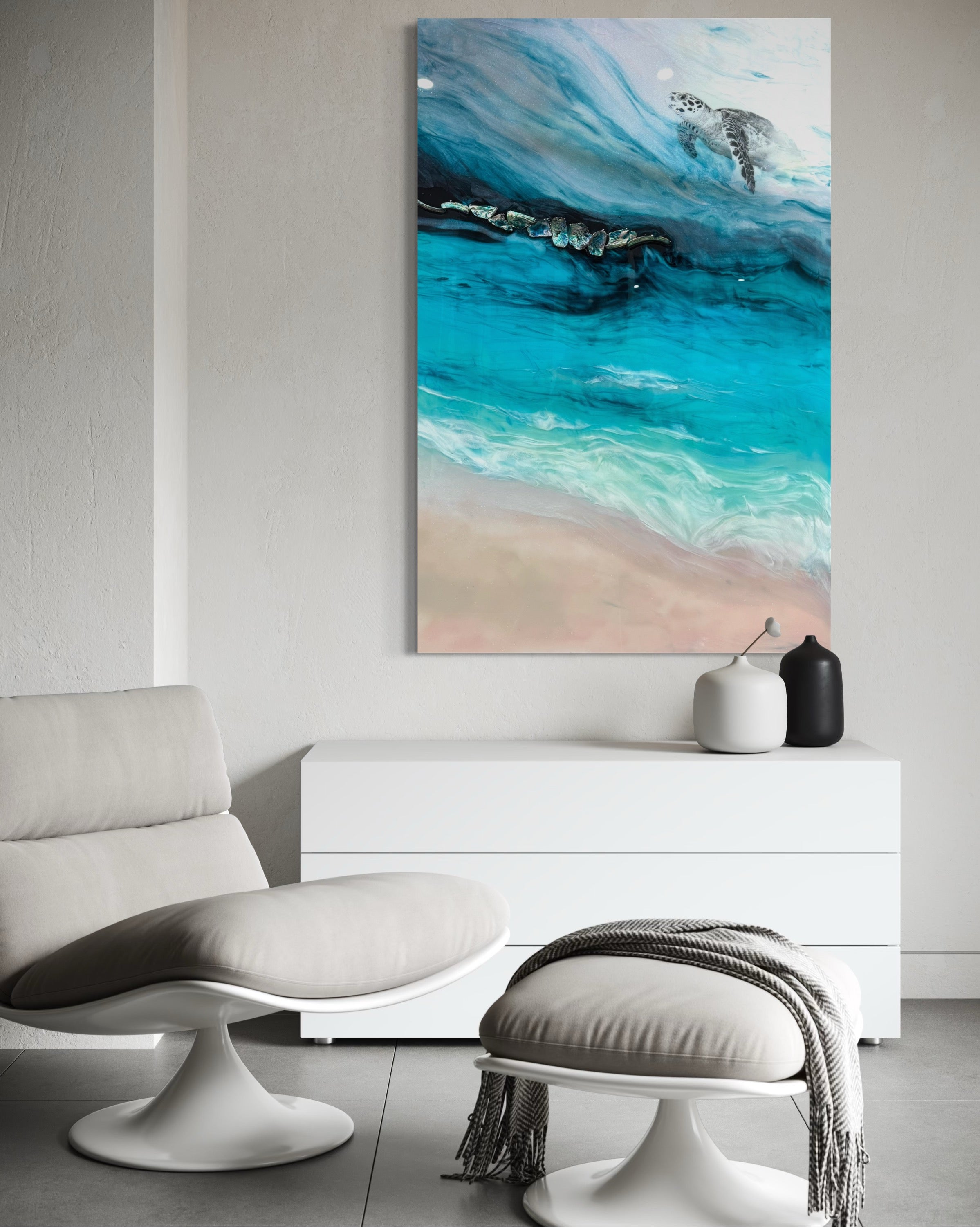 Bounty Turtle 5.0. Honu Journey Seascape. Carrying my Home with me. 120x80cm/48x32”