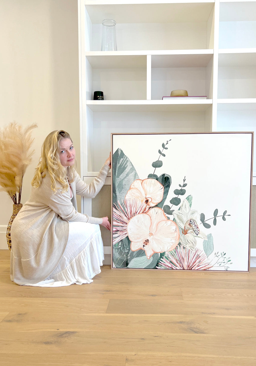 Eucalypt Orchid 1 Canvas Print 100x100cm Framed in Oak. Limited edition Print