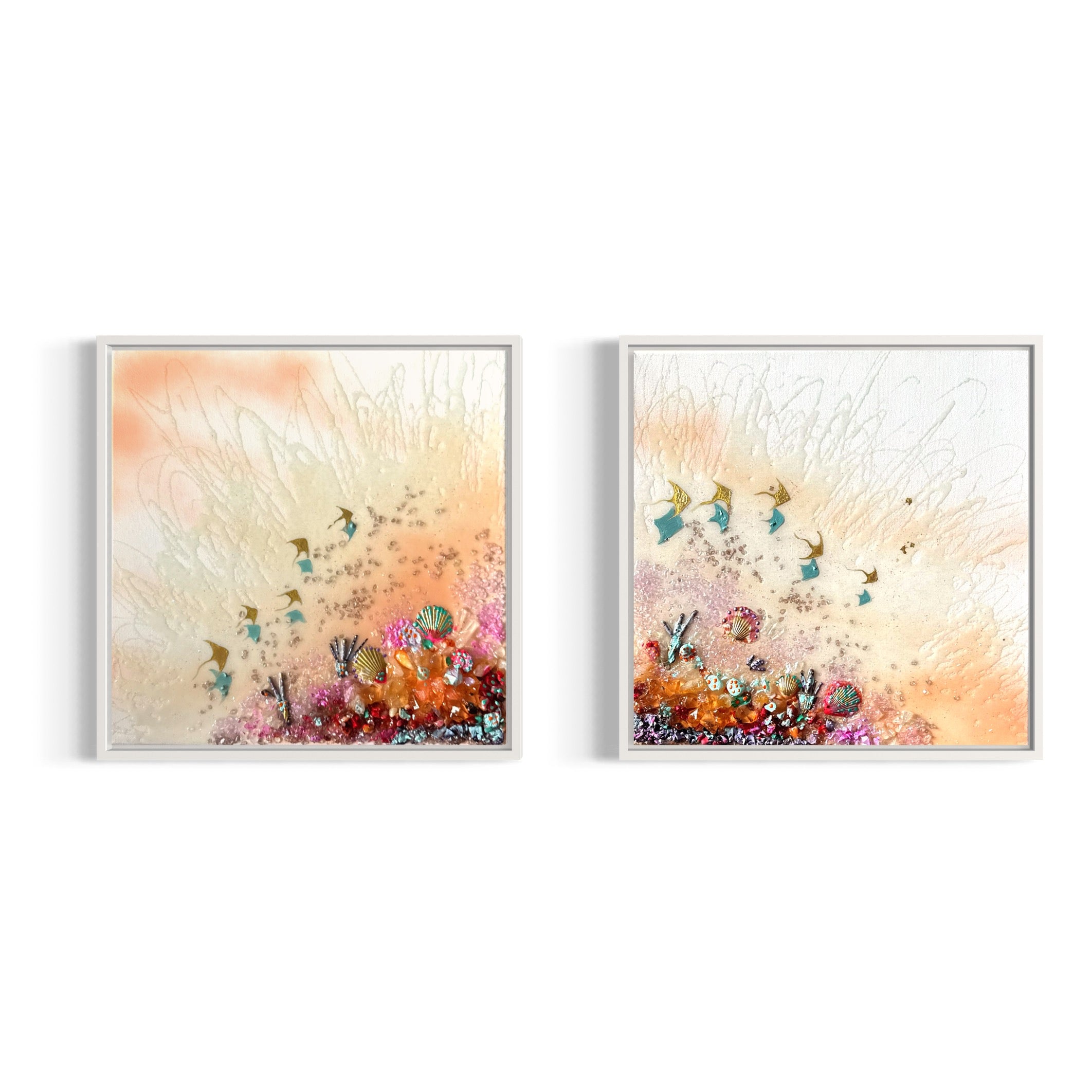 Feel the Wonder Set of 2 with Amethyst, Sea Urchin and Gold Leaf, Quartz set of 2 40x40cm ea/16x16” ea