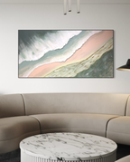 Serene Shoreline 1 Peach and Green - Original Textured Artwork 90x180cm