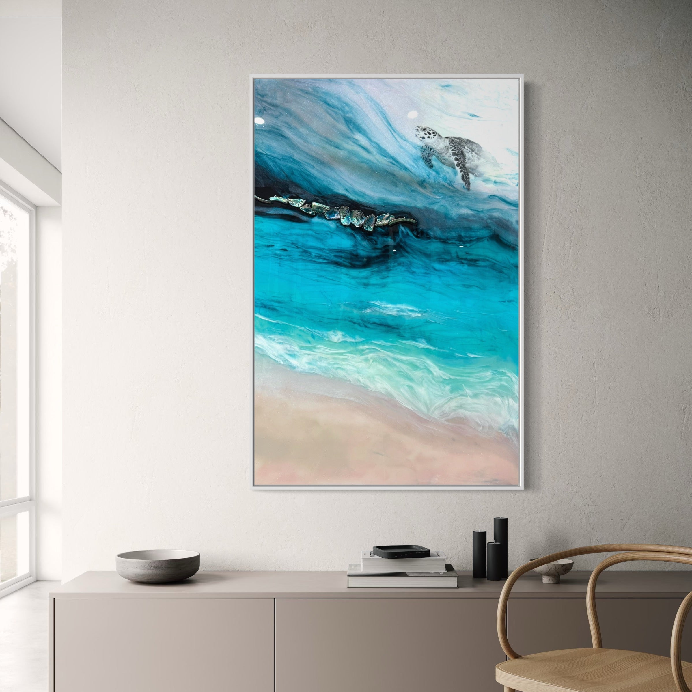 Bounty Turtle 5.0. Honu Journey Seascape. Carrying my Home with me. 120x80cm/48x32”