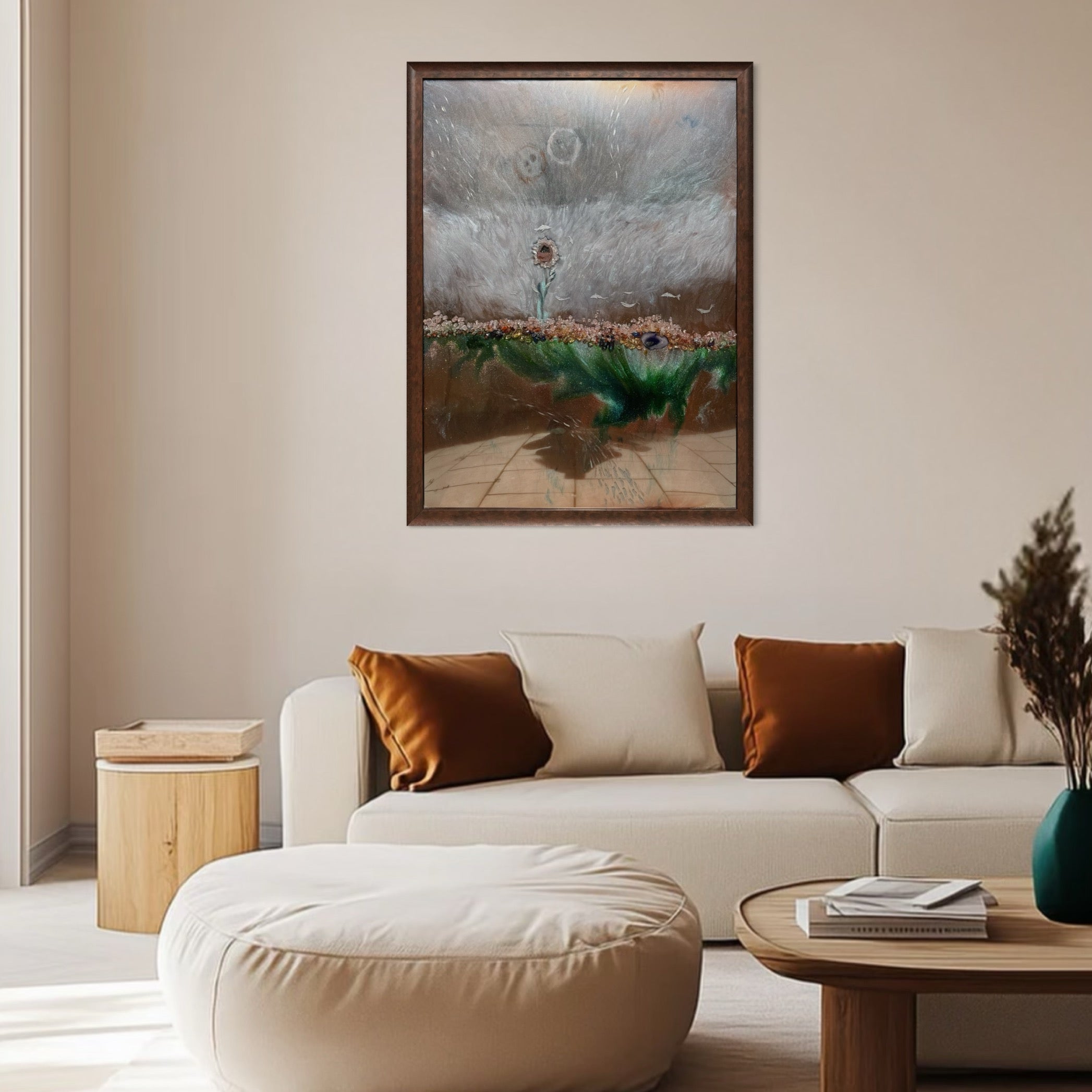 Coral Garden - Reflection of Resilience -Original Crystal Mirror Artwork FRAMED 48x35”