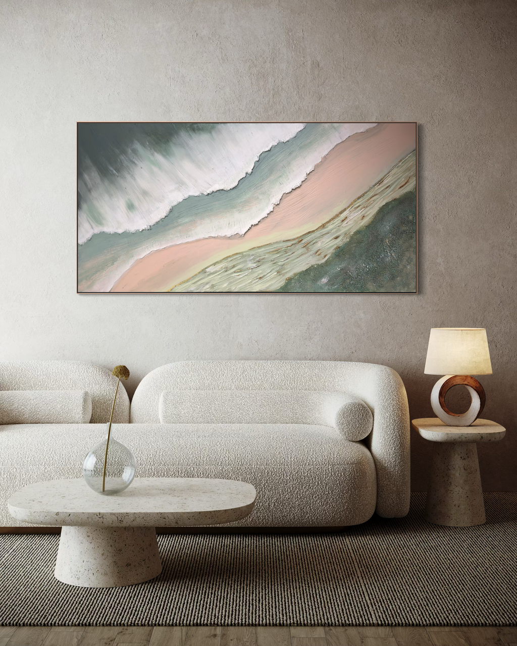 Serene Shoreline 1 Peach and Green - Original Textured Artwork 90x180cm
