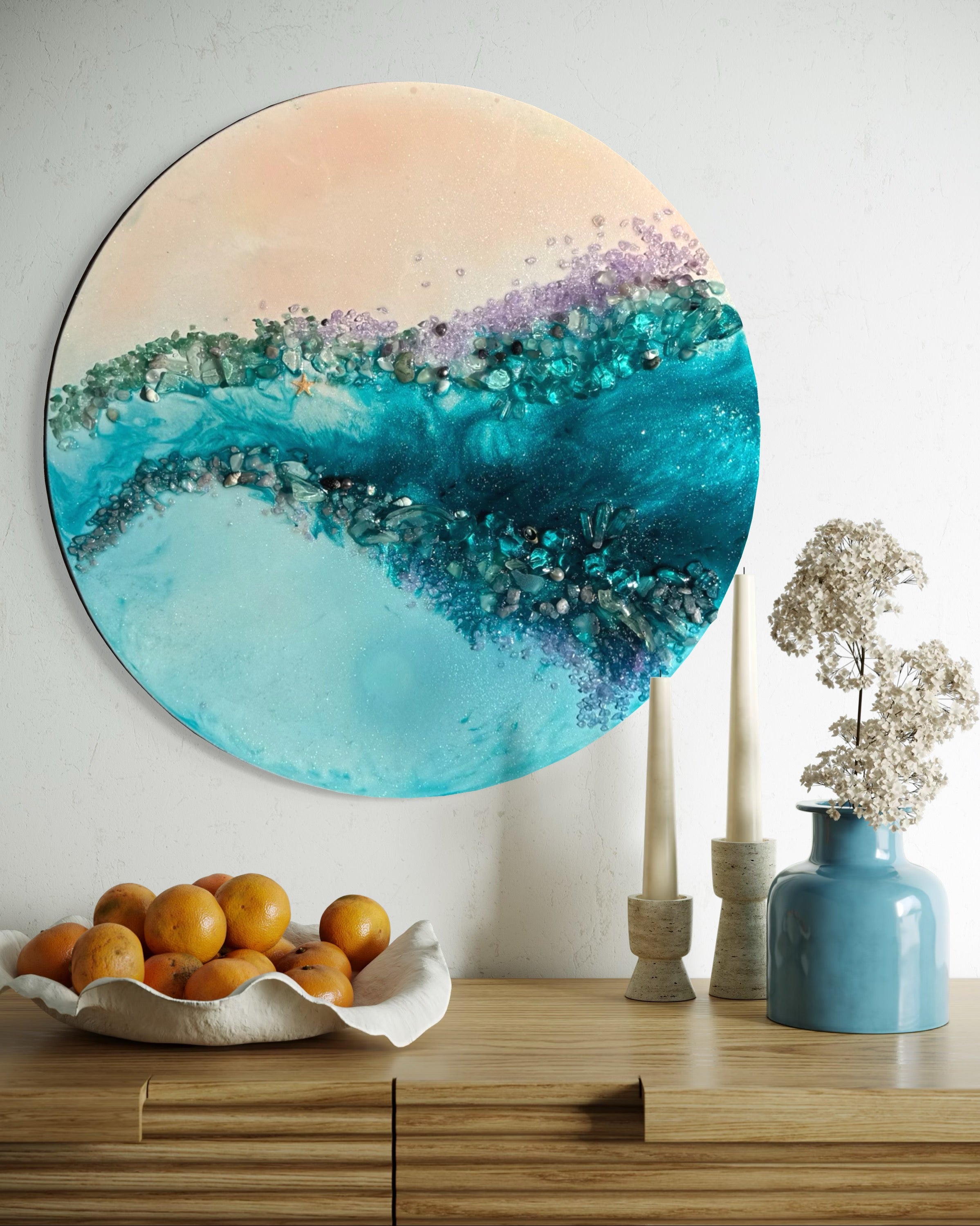 Elixir 6 . Bounty Reef Round Artwork with quartz 50cm