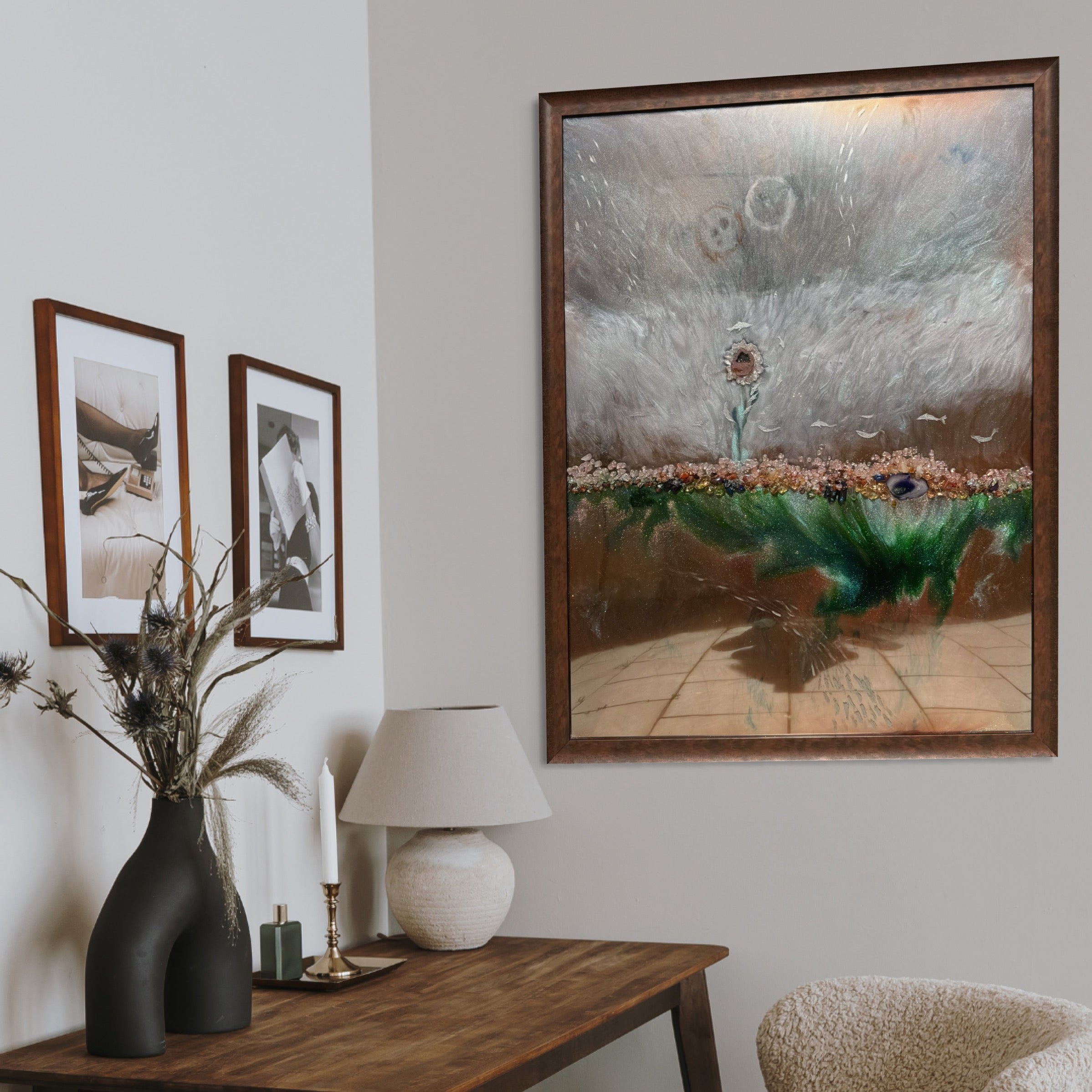 Coral Garden - Reflection of Resilience -Original Crystal Mirror Artwork FRAMED 48x35”