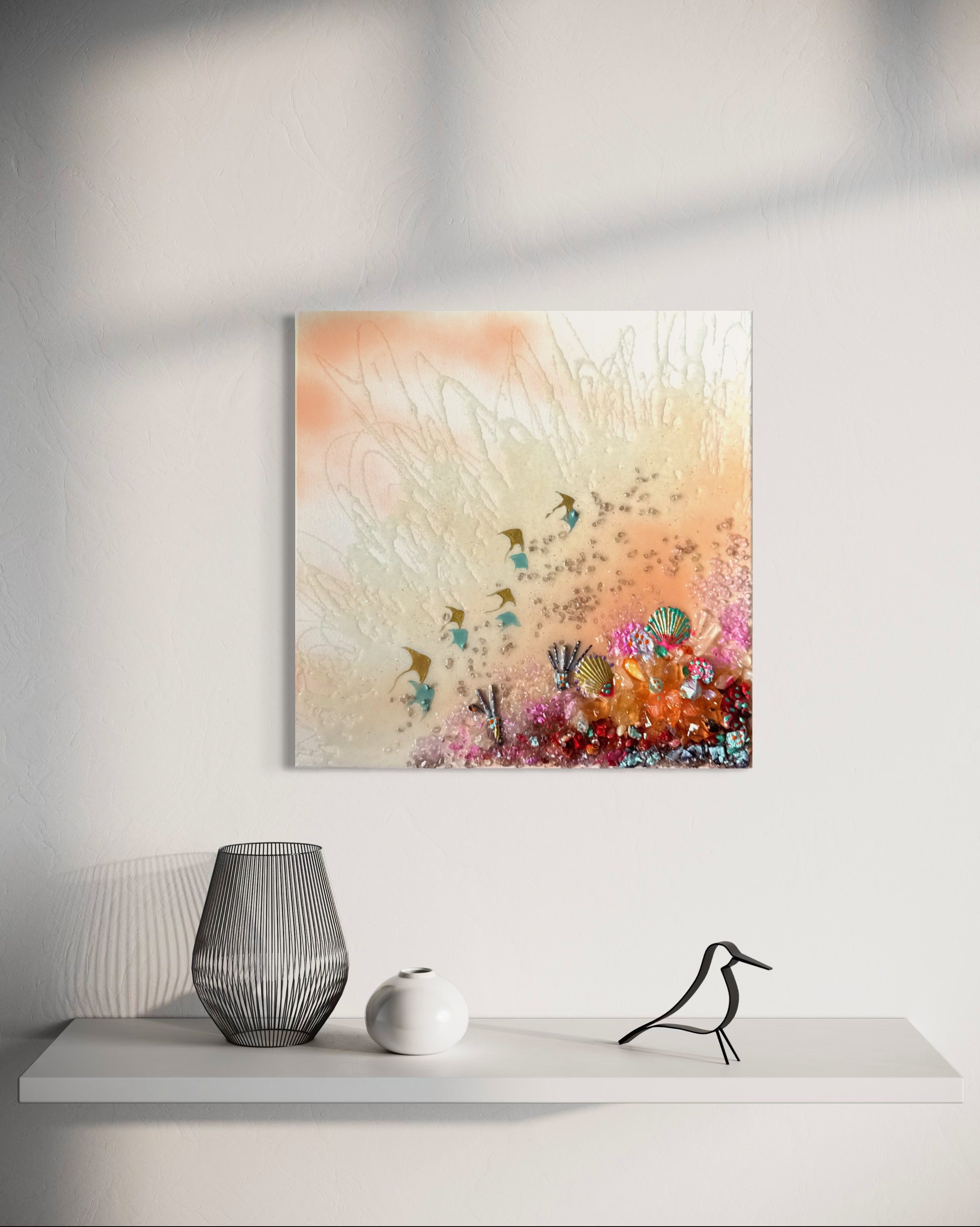 Feel the Wonder Set of 2 with Amethyst, Sea Urchin and Gold Leaf, Quartz set of 2 40x40cm ea/16x16” ea