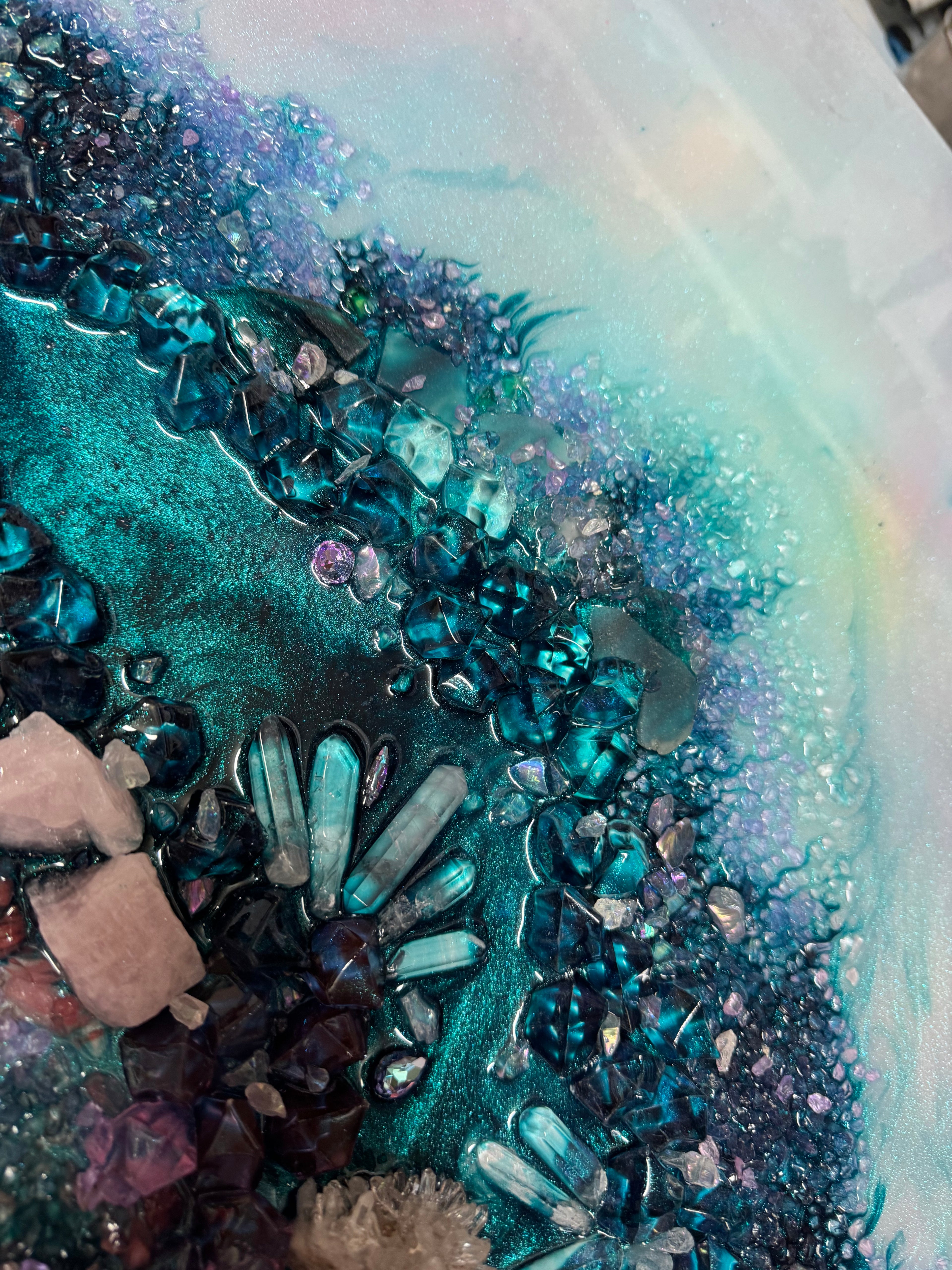 Pink and Blue  Crystal Reef - with Rose Quartz, FRAMED 60x90cm