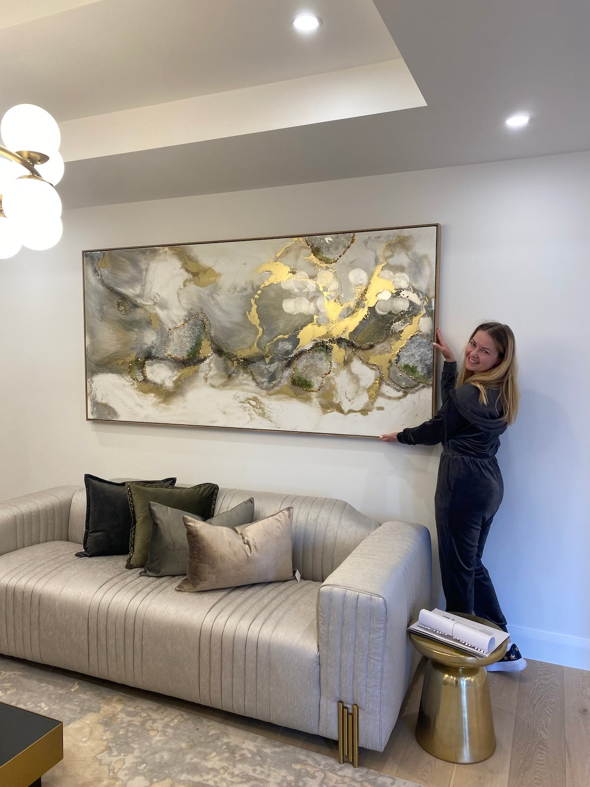 Serenity Escape: Gold Abstract Artwork with 24k Gold Leaf Extra Large