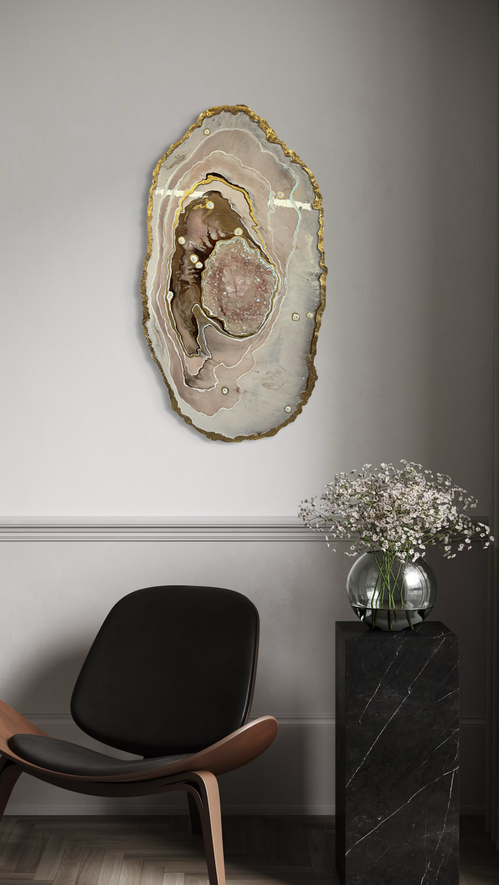 Rose Quartz Harmony Reef in Gold