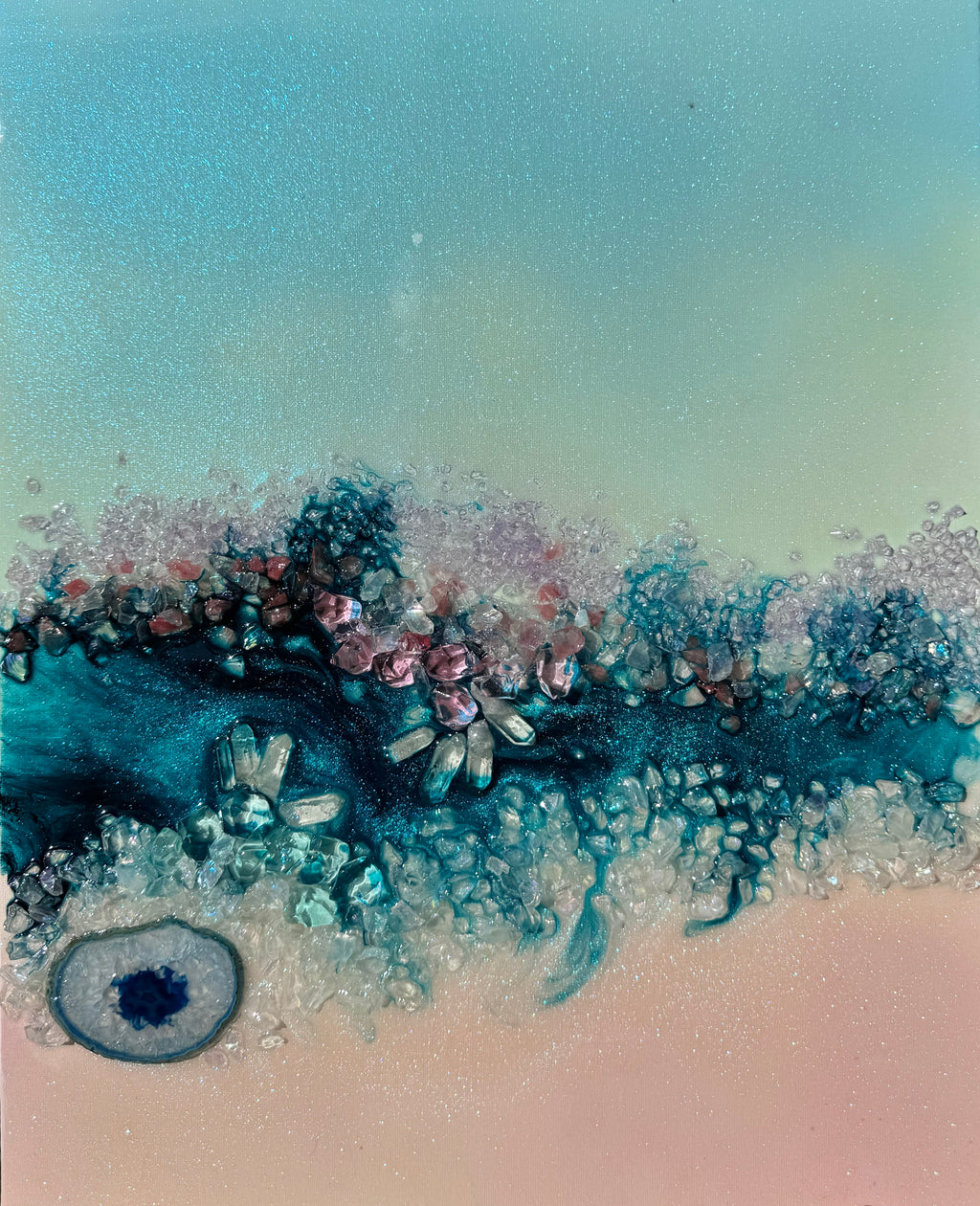 Heart Reef Bliss 2 with Swarovski, Amethyst, Agate, Quartz  on Canvas 40x50cm