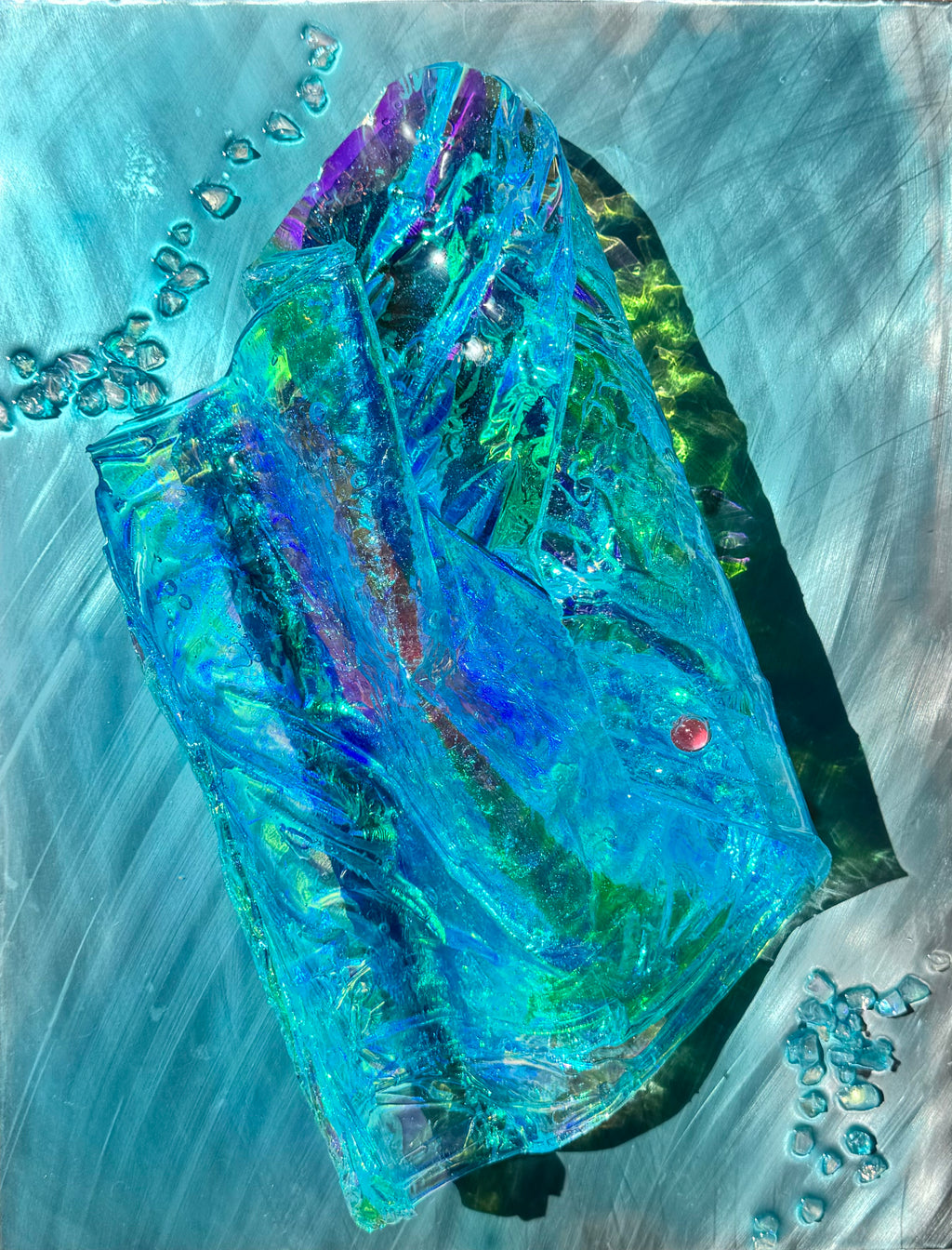 Whitsundays Blues 1 and 2, Set of 2 Sculptural Piece on Aluminium 70x46cm FRAMED