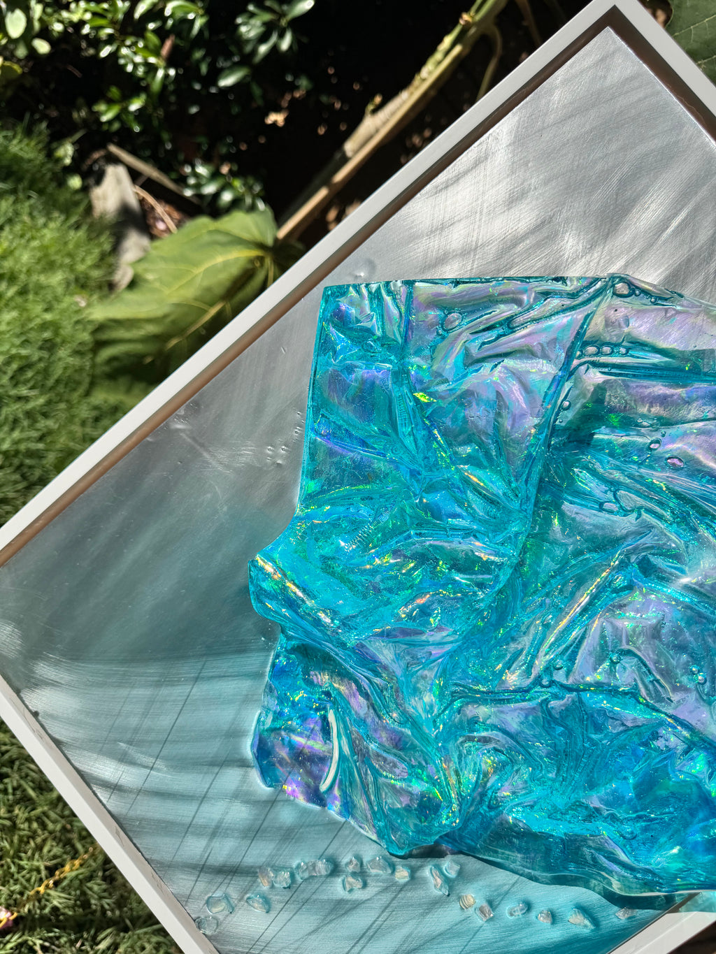 Whitsundays Blues 2  Sculptural Piece on Aluminium, Framed 35x46cm FRAMED