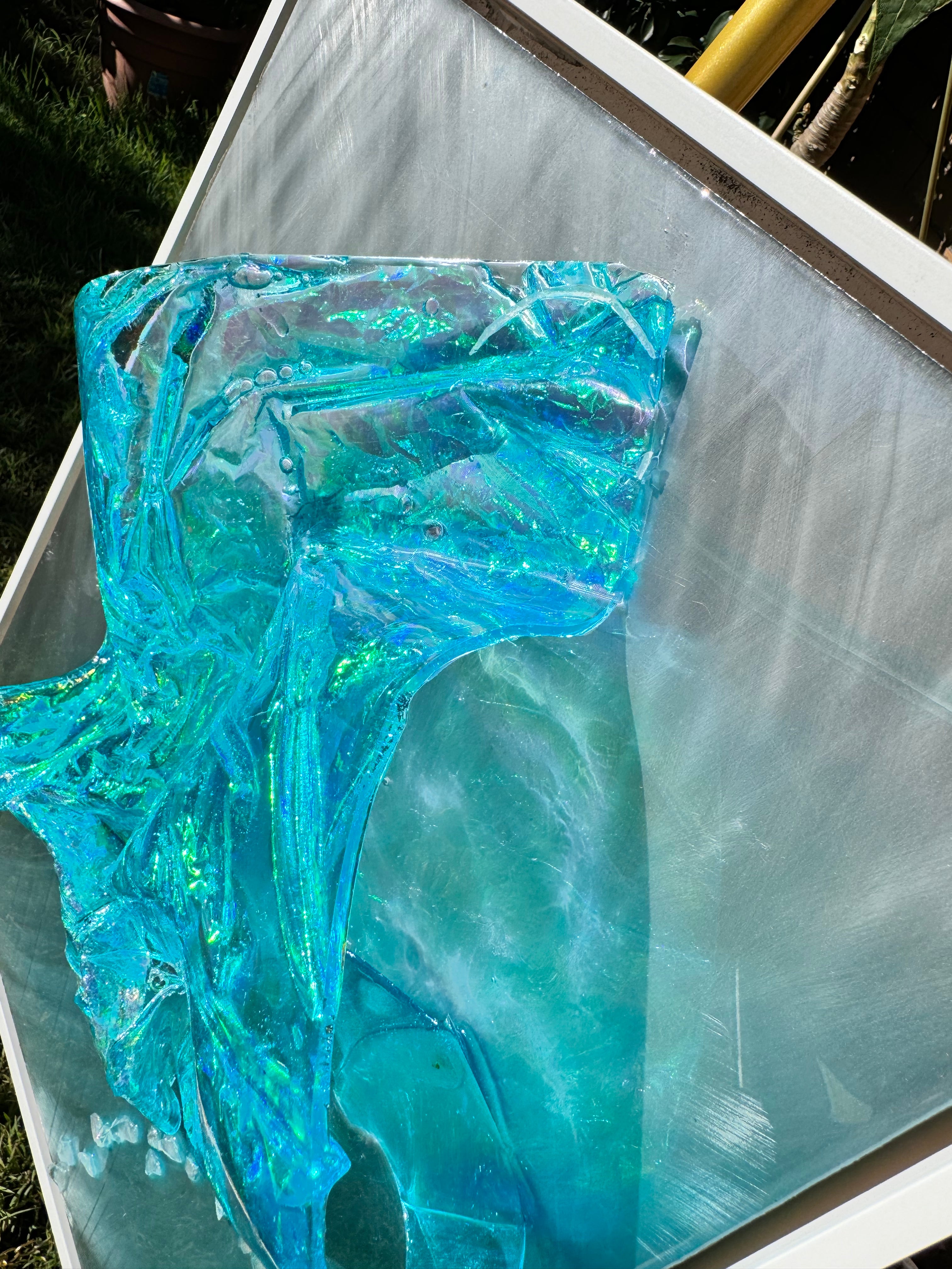 Whitsundays Blues 1 and 2, Set of 2 Sculptural Piece on Aluminium 70x46cm FRAMED