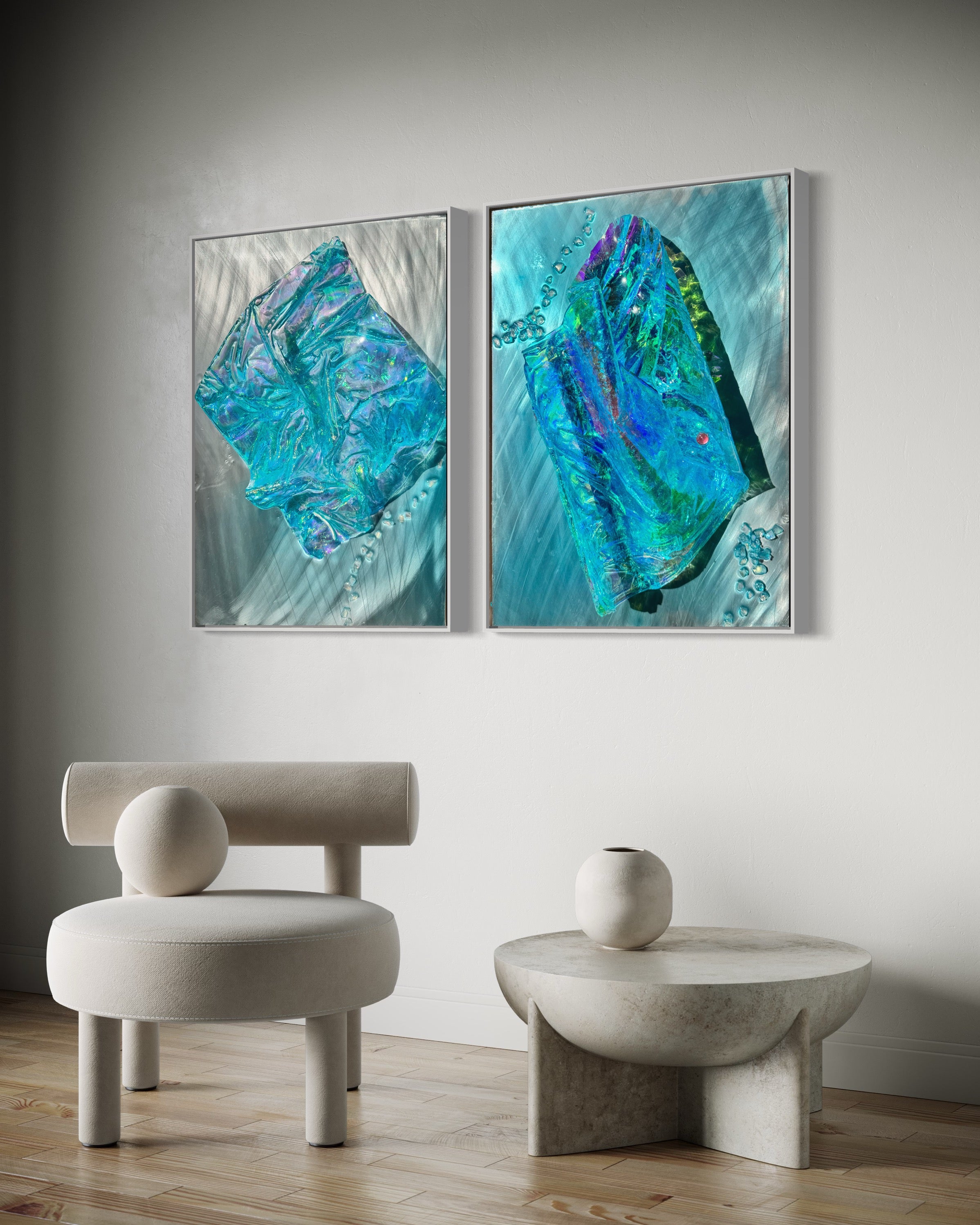 Whitsundays Blues 1 and 2, Set of 2 Sculptural Piece on Aluminium 70x46cm