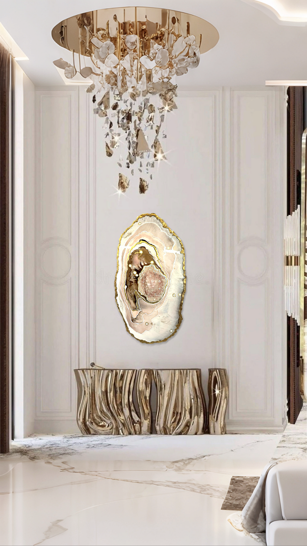 Rose Quartz Harmony Reef in Gold
