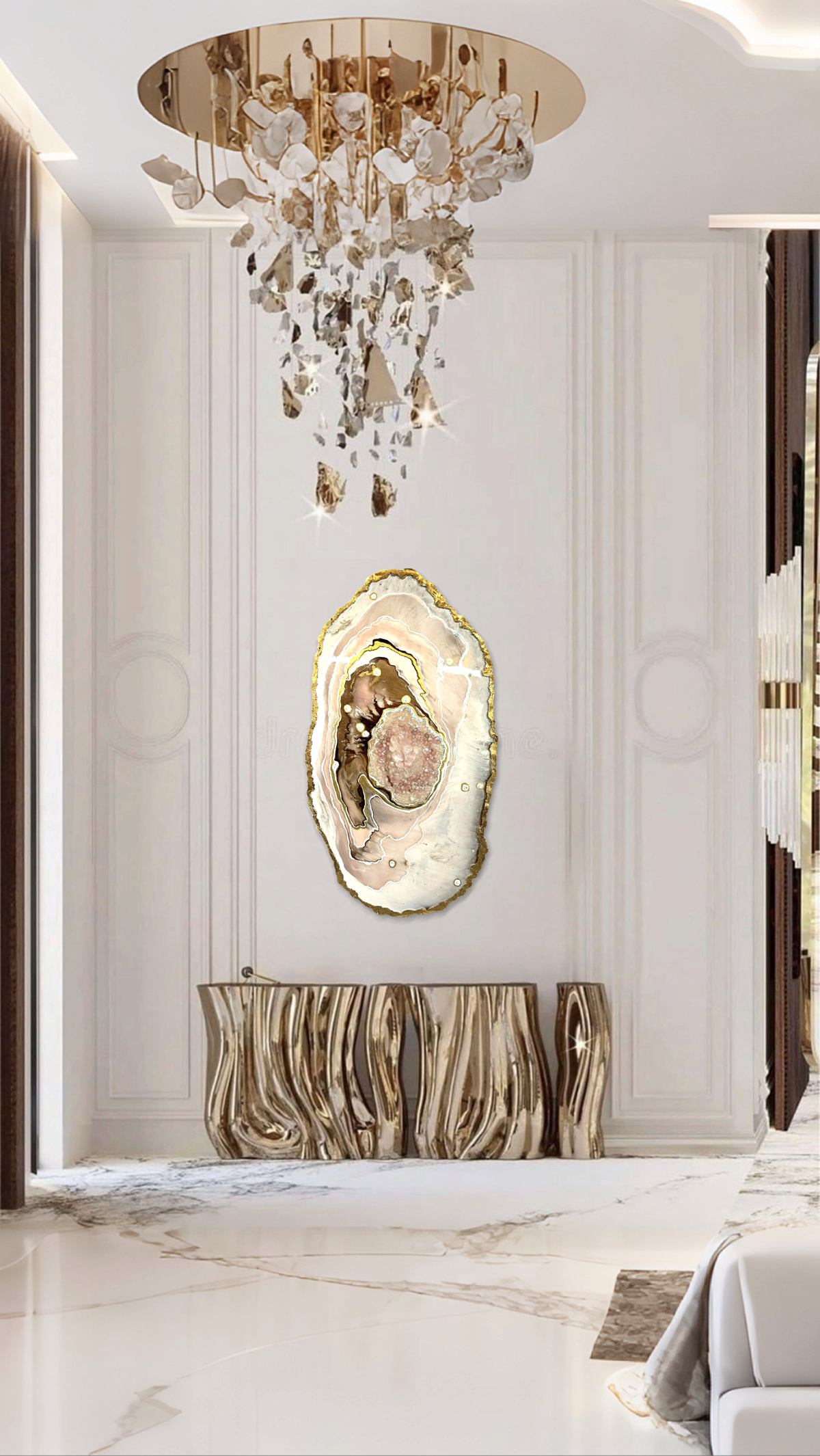 Rose Quartz Harmony Reef in Gold