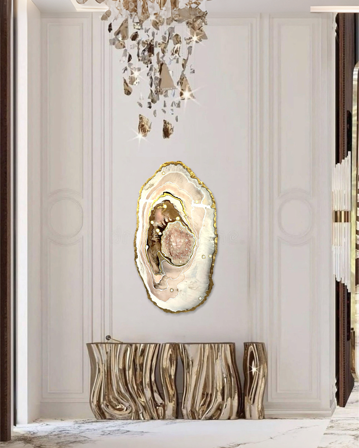 Rose Quartz Harmony Reef in Gold