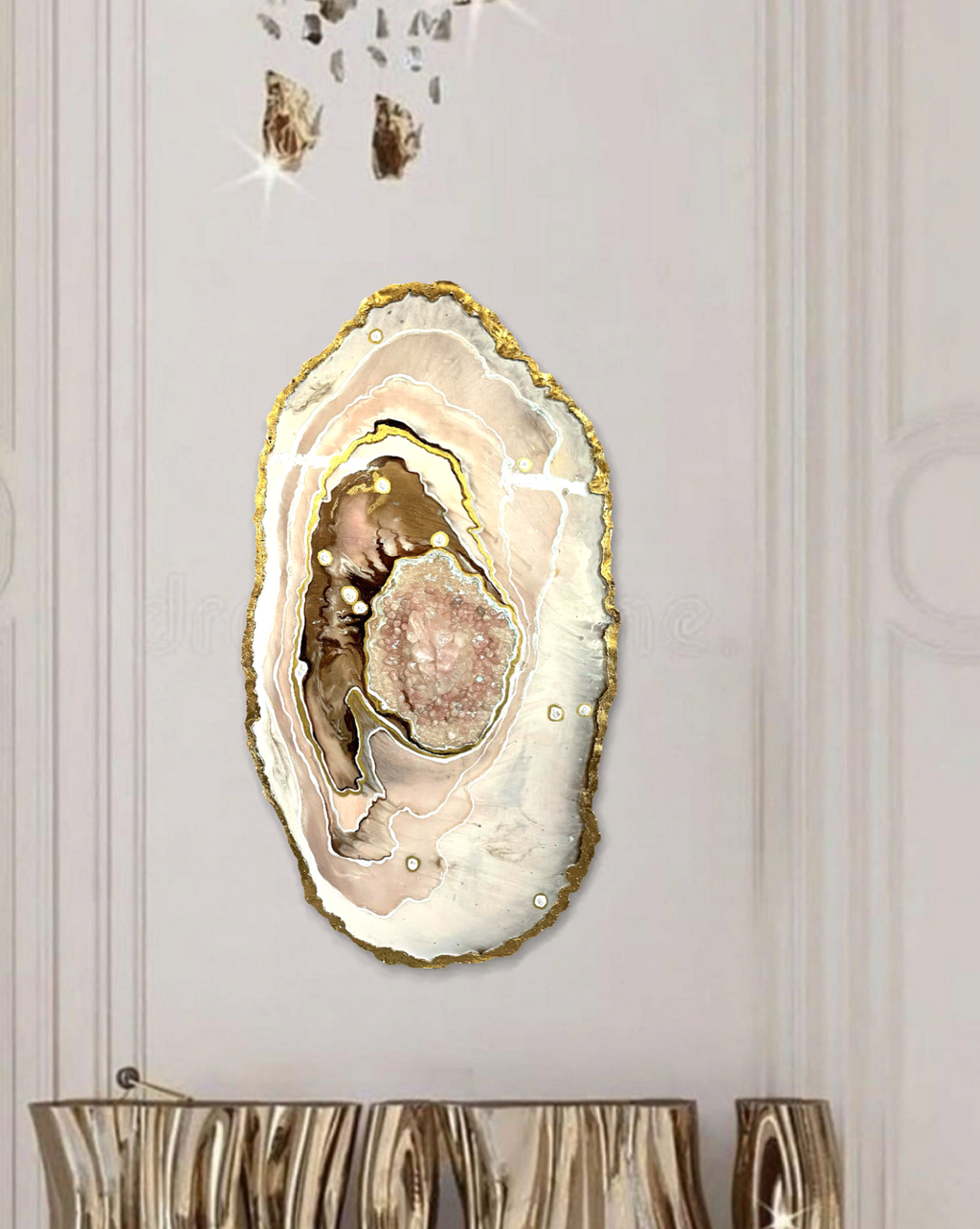 Rose Quartz Harmony Reef in Gold