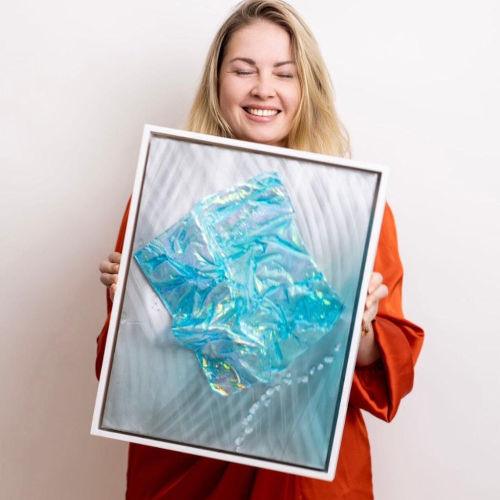 Whitsundays Blues 1  Sculptural Piece on Aluminium, Framed 35x46cm FRAMED