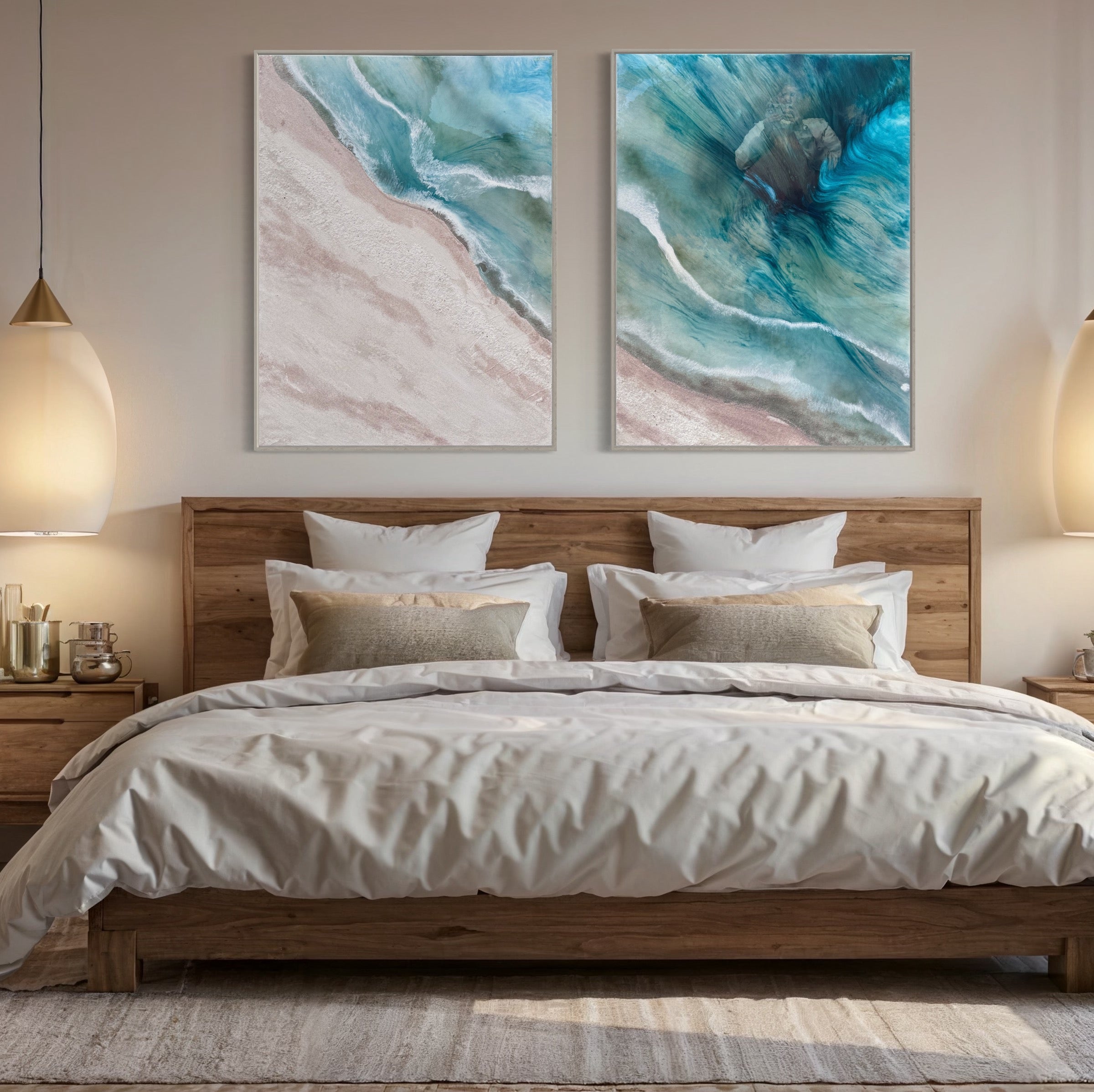 Whitehaven Set 1&2    180x120cm (120x90cm each)    Sand, Liquid Glass, Acrylic